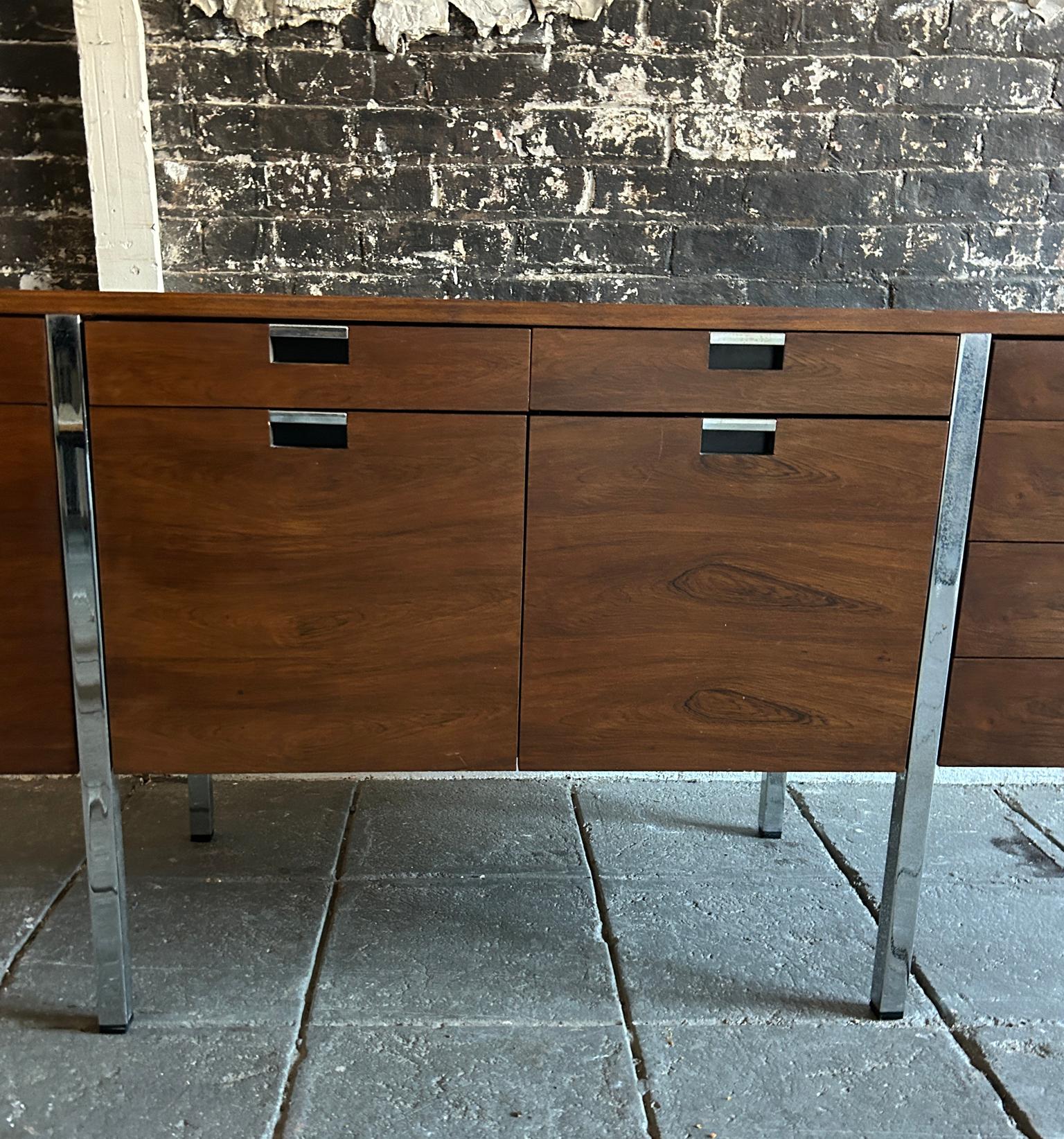 American Mid century Modern Rosewood and chrome credenza by Roger Sprunger Dunbar For Sale