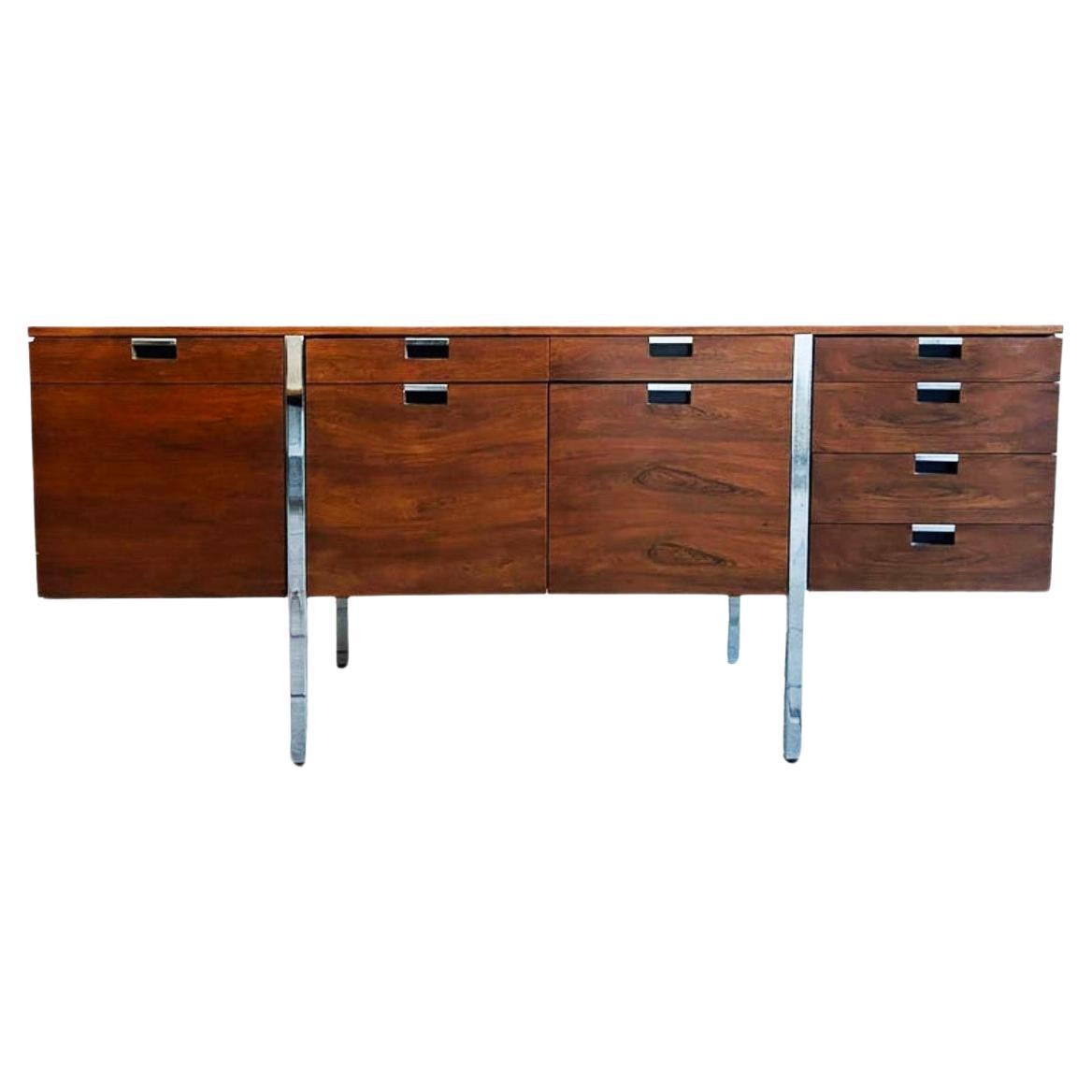 Mid century Modern Rosewood and chrome credenza by Roger Sprunger Dunbar For Sale