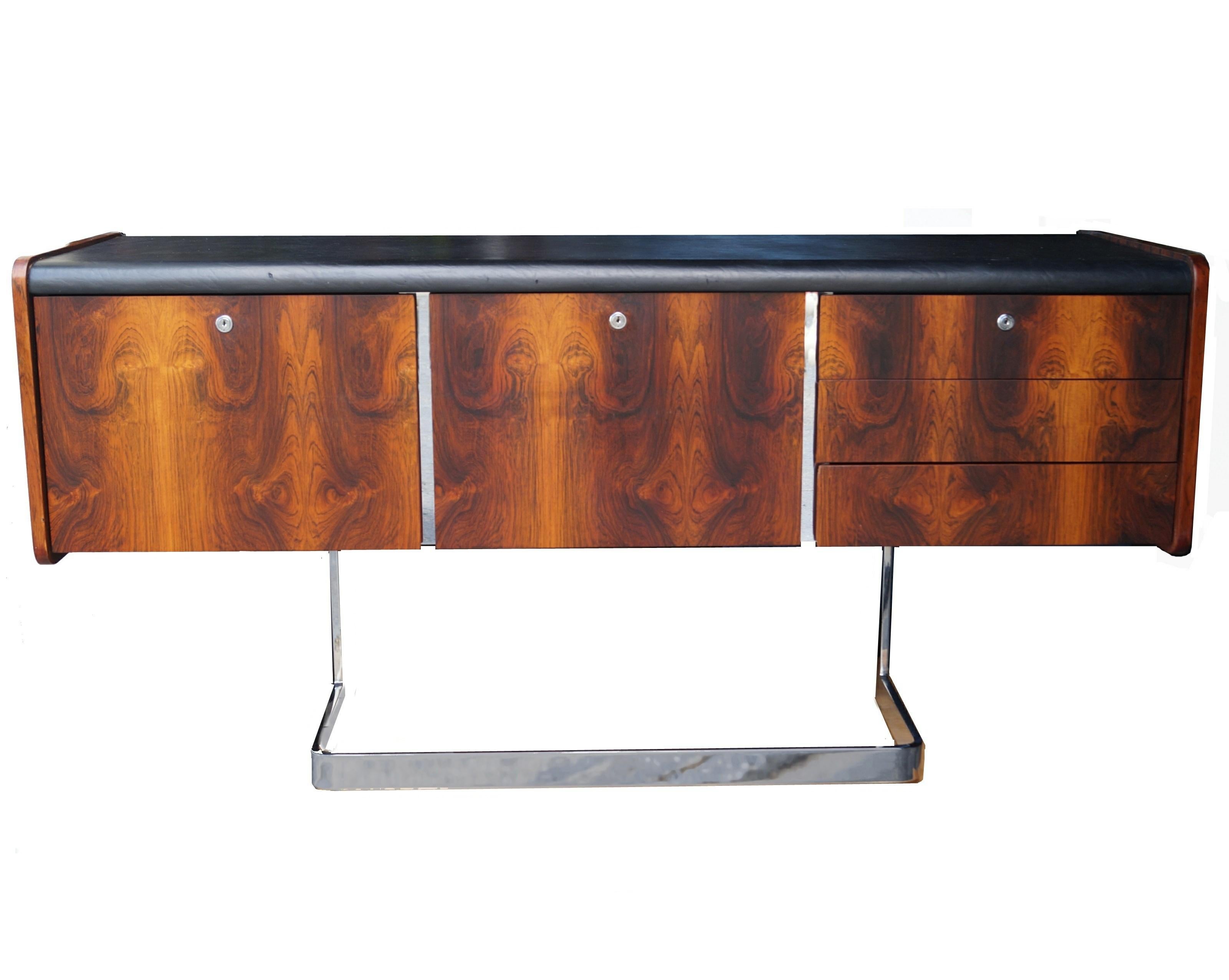 Mid-Century Modern rosewood and chrome credenza by Ste. Marie & Laurent.