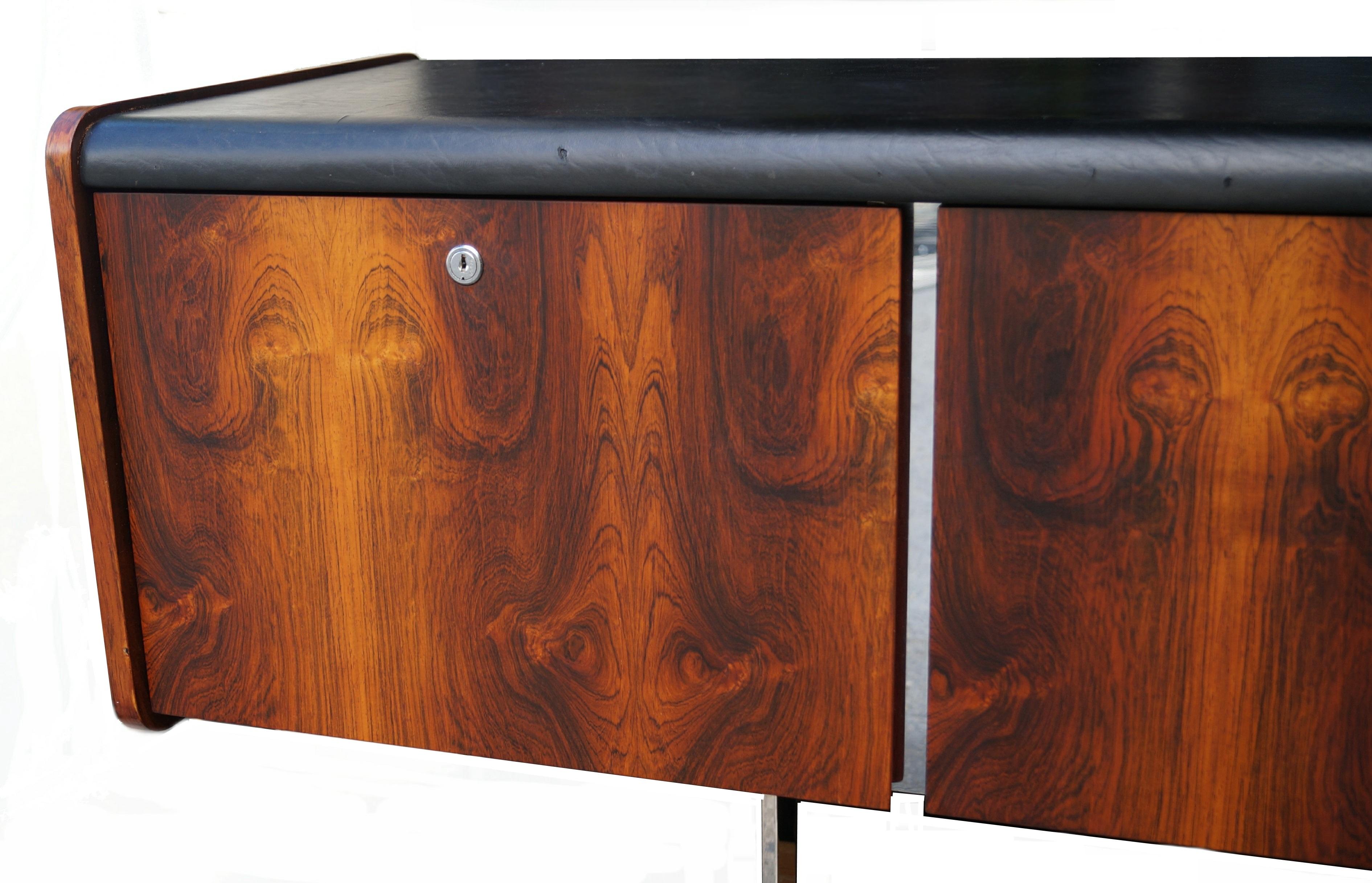 Veneer Mid-Century Modern Rosewood and Chrome Credenza by Ste. Marie & Laurent, Buffet