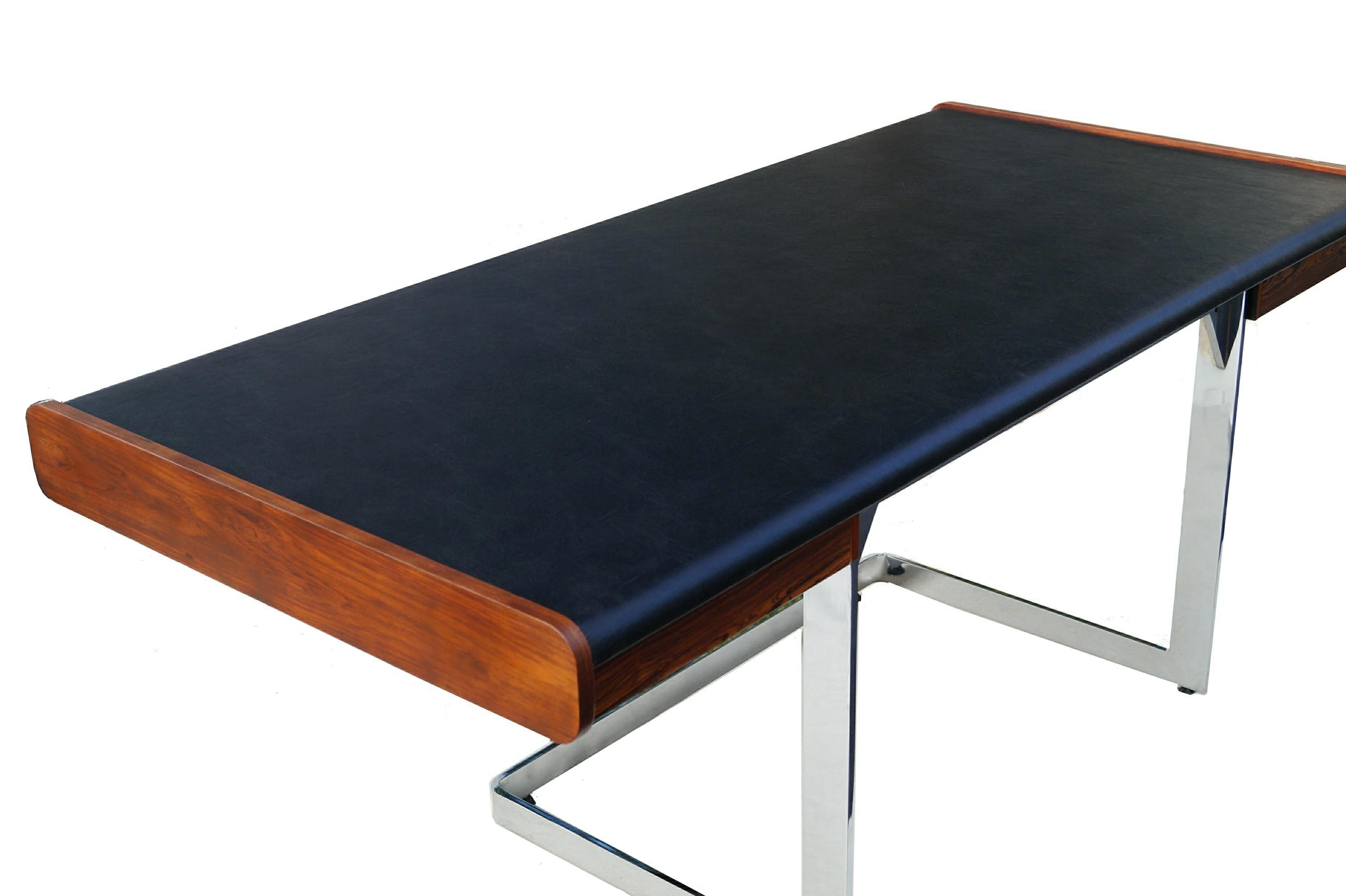 Veneer Mid-Century Modern Rosewood and Chrome Desk by Ste. Marie & Laurent