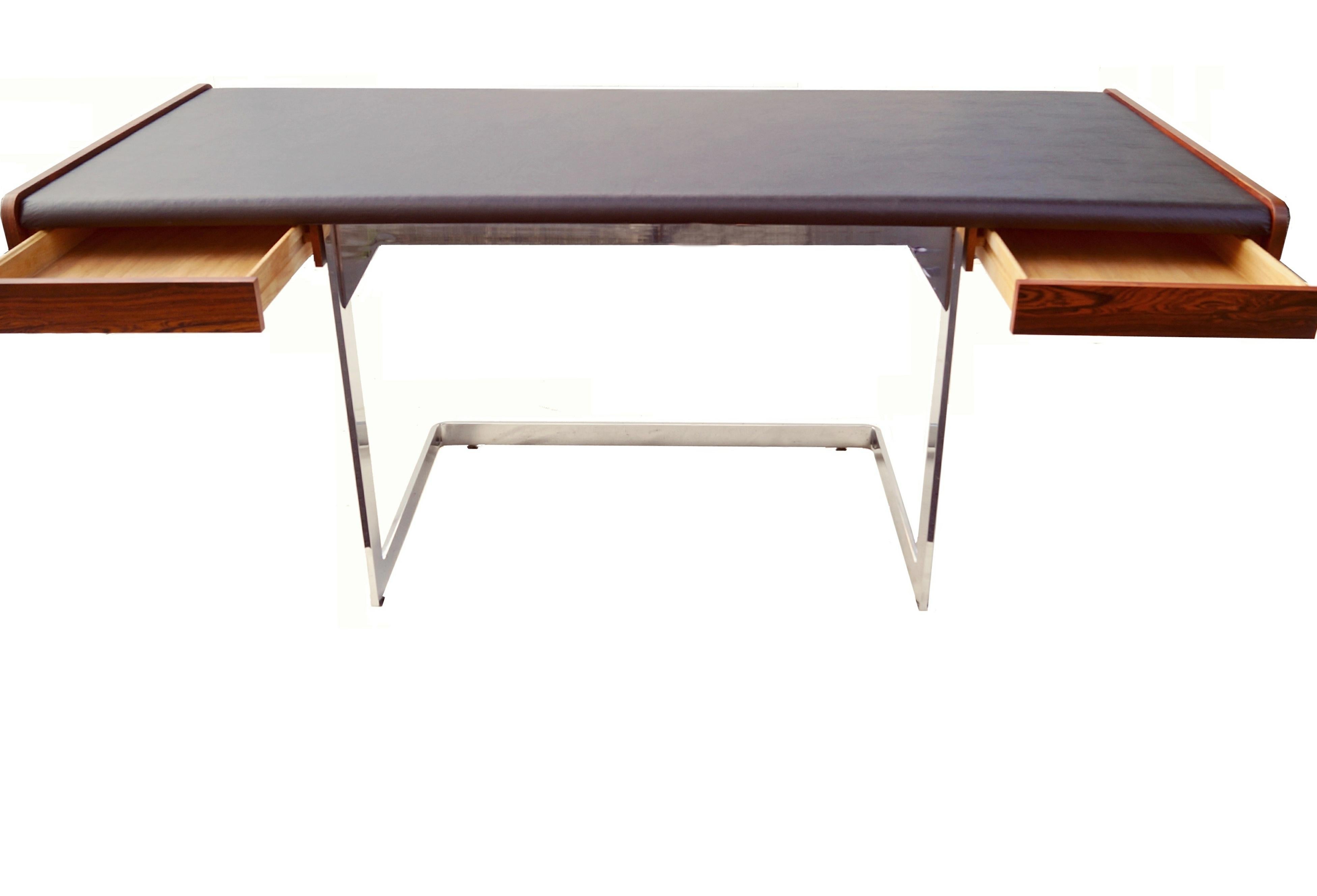 Wood Mid-Century Modern Rosewood and Chrome Desk by Ste. Marie & Laurent