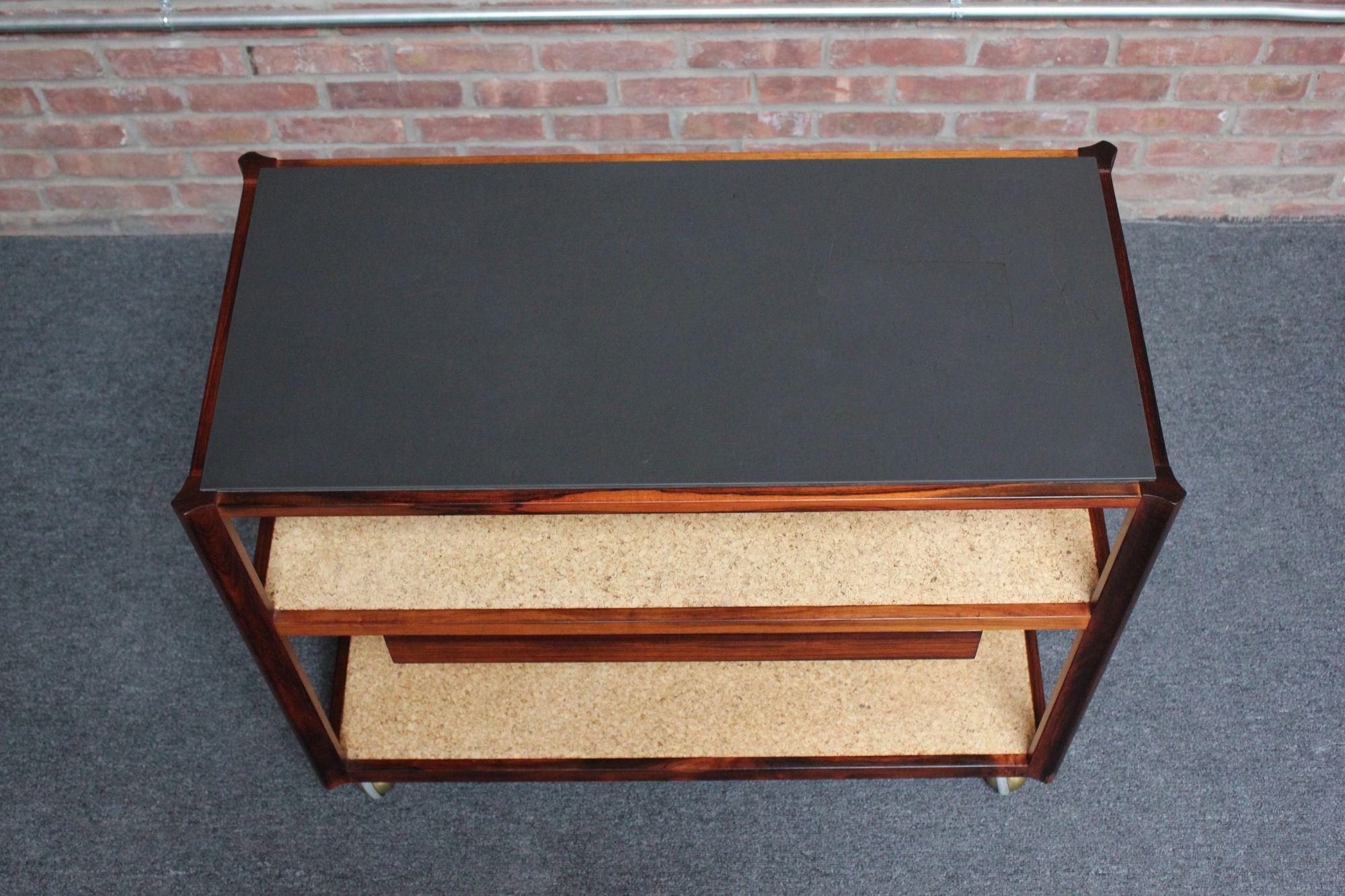 Mid-20th Century Mid-Century Modern Rosewood and Cork Bar Cart by Roger Sprunger for Dunbar For Sale