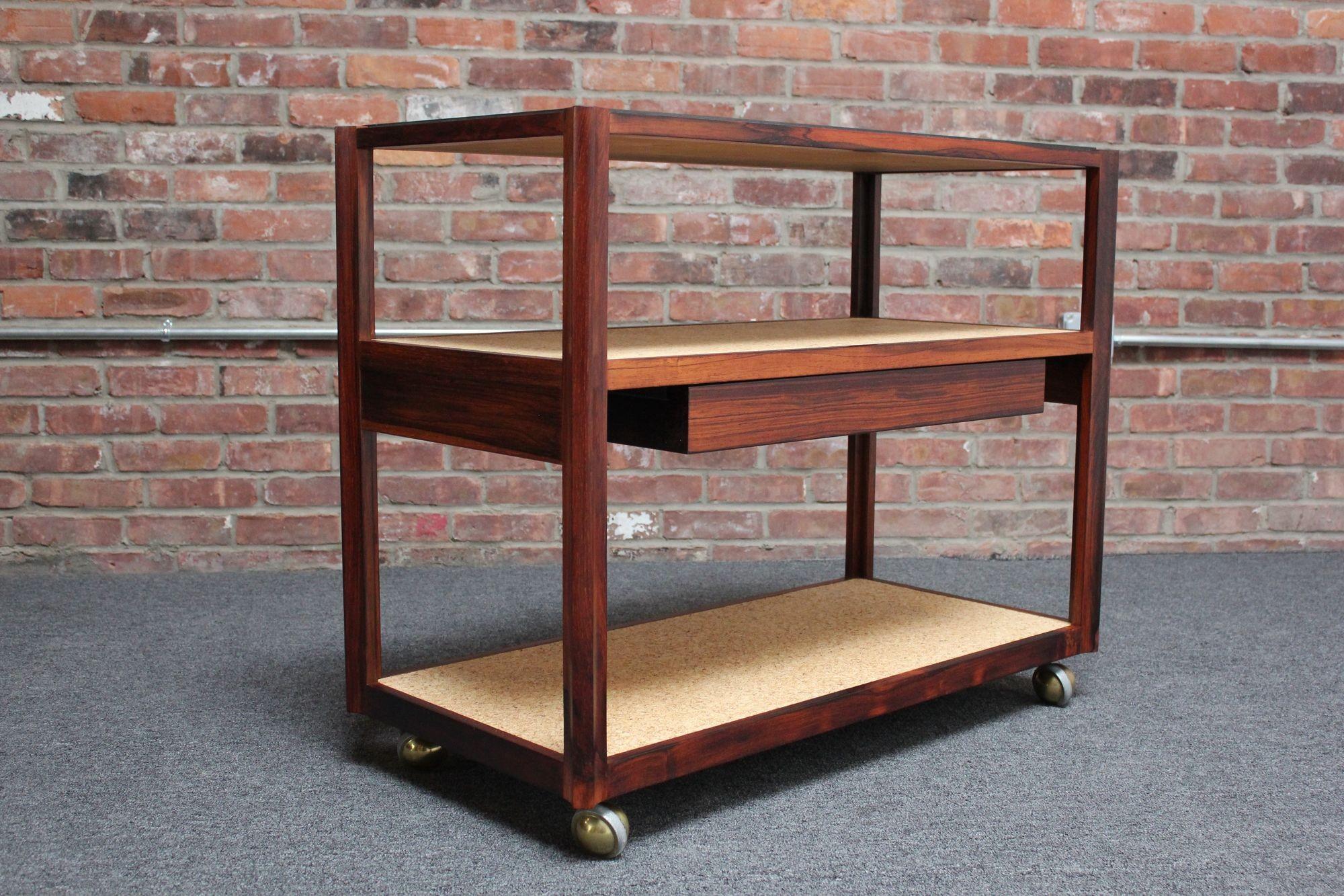 Mid-Century Modern Rosewood and Cork Bar Cart by Roger Sprunger for Dunbar For Sale 13