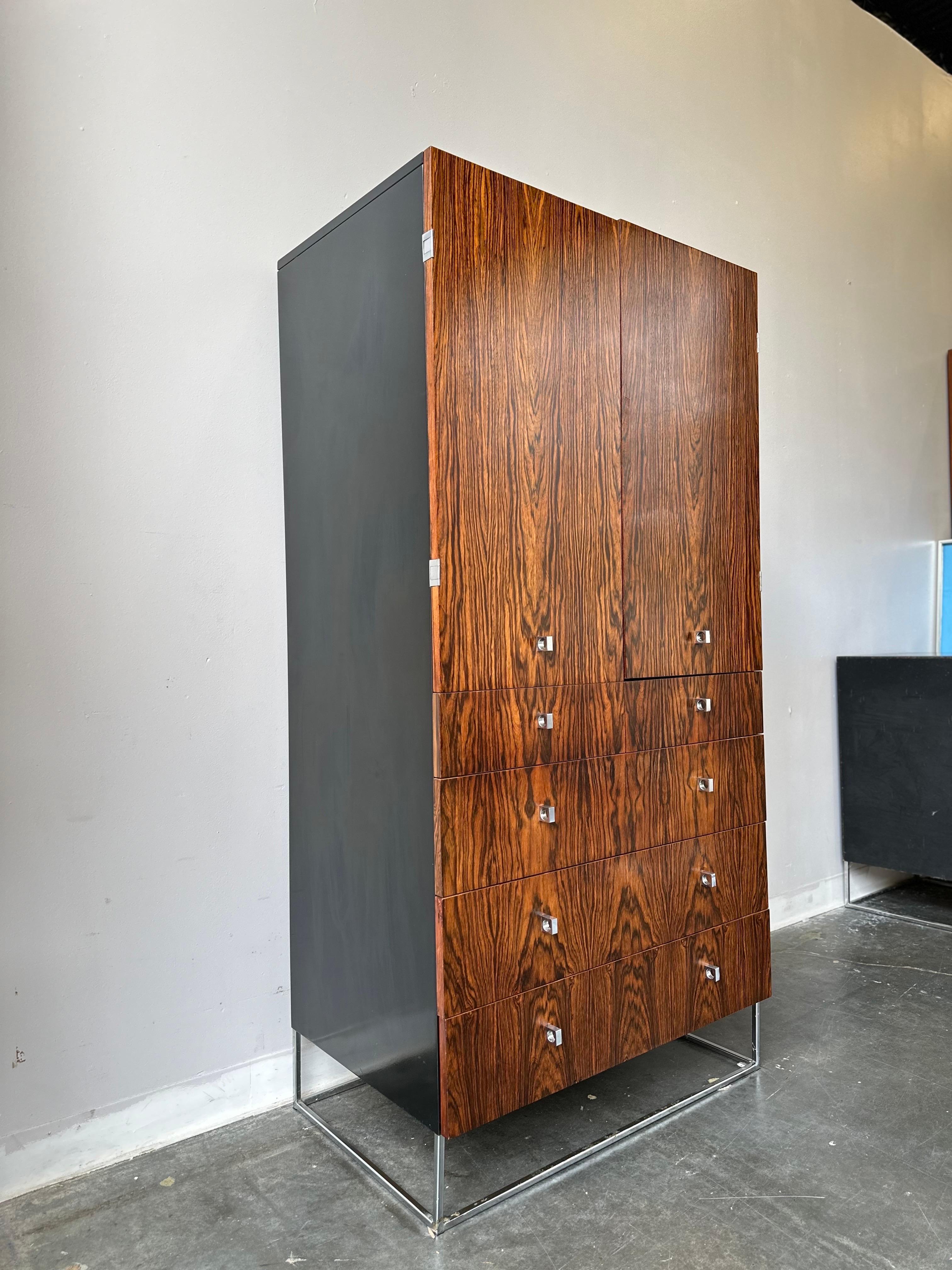 Late 20th Century Mid Century Modern Rosewood and lacquer gentlemen’s chest , Roger rougier design