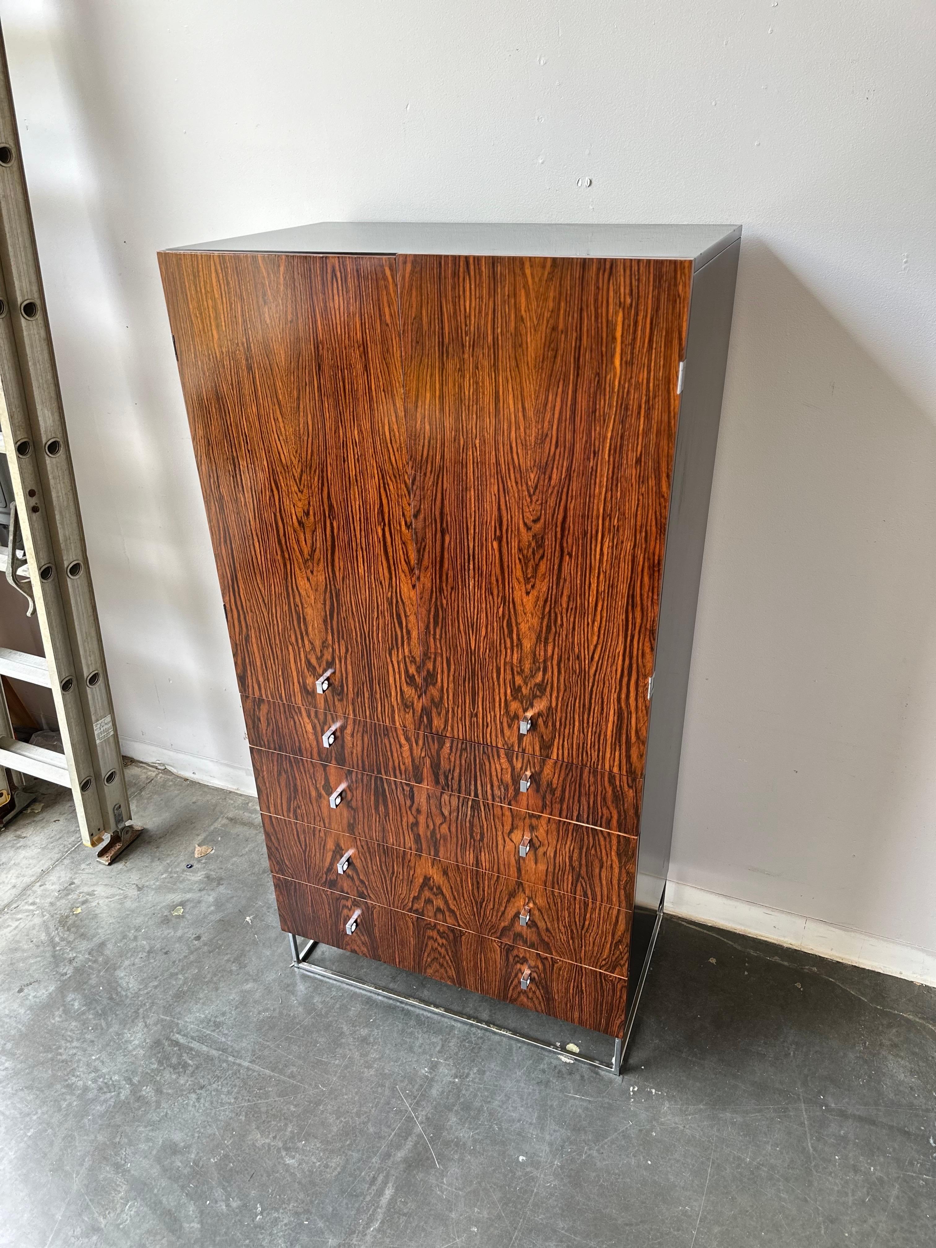 Mid Century Modern Rosewood and lacquer gentlemen’s chest , Roger rougier design 1