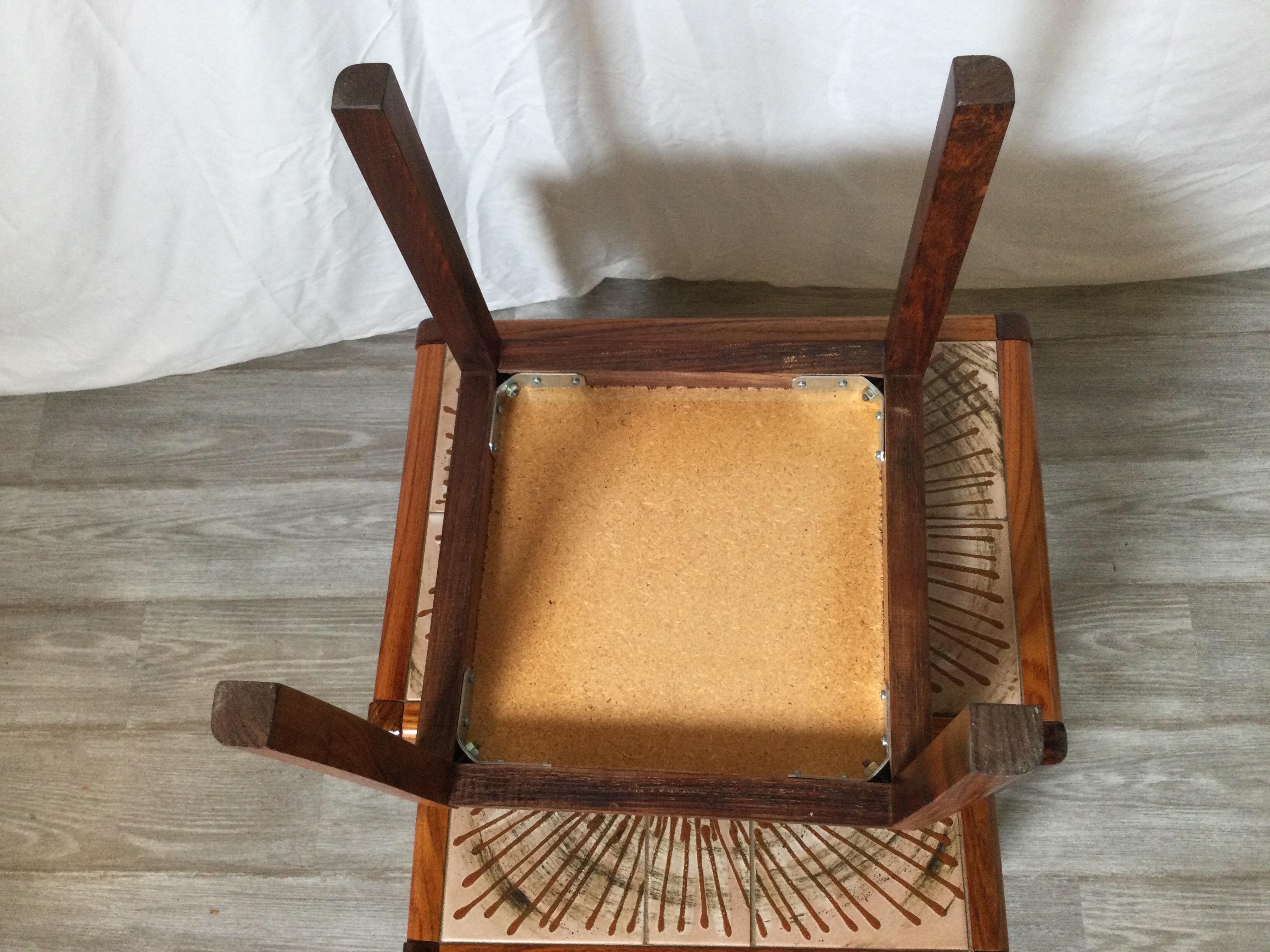 Wood Mid-Century Modern Rosewood and Tile Set of Three Stack Tables For Sale