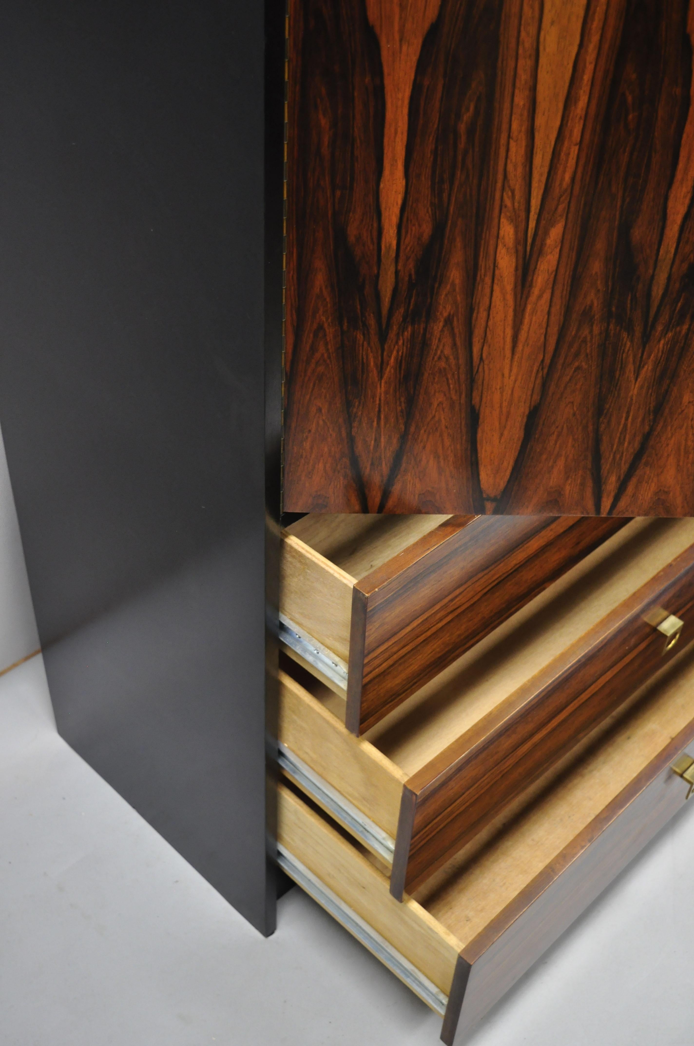 Mid-Century Modern Rosewood Black Laminate John Stuart Style Wardrobe Cabinet B In Good Condition In Philadelphia, PA