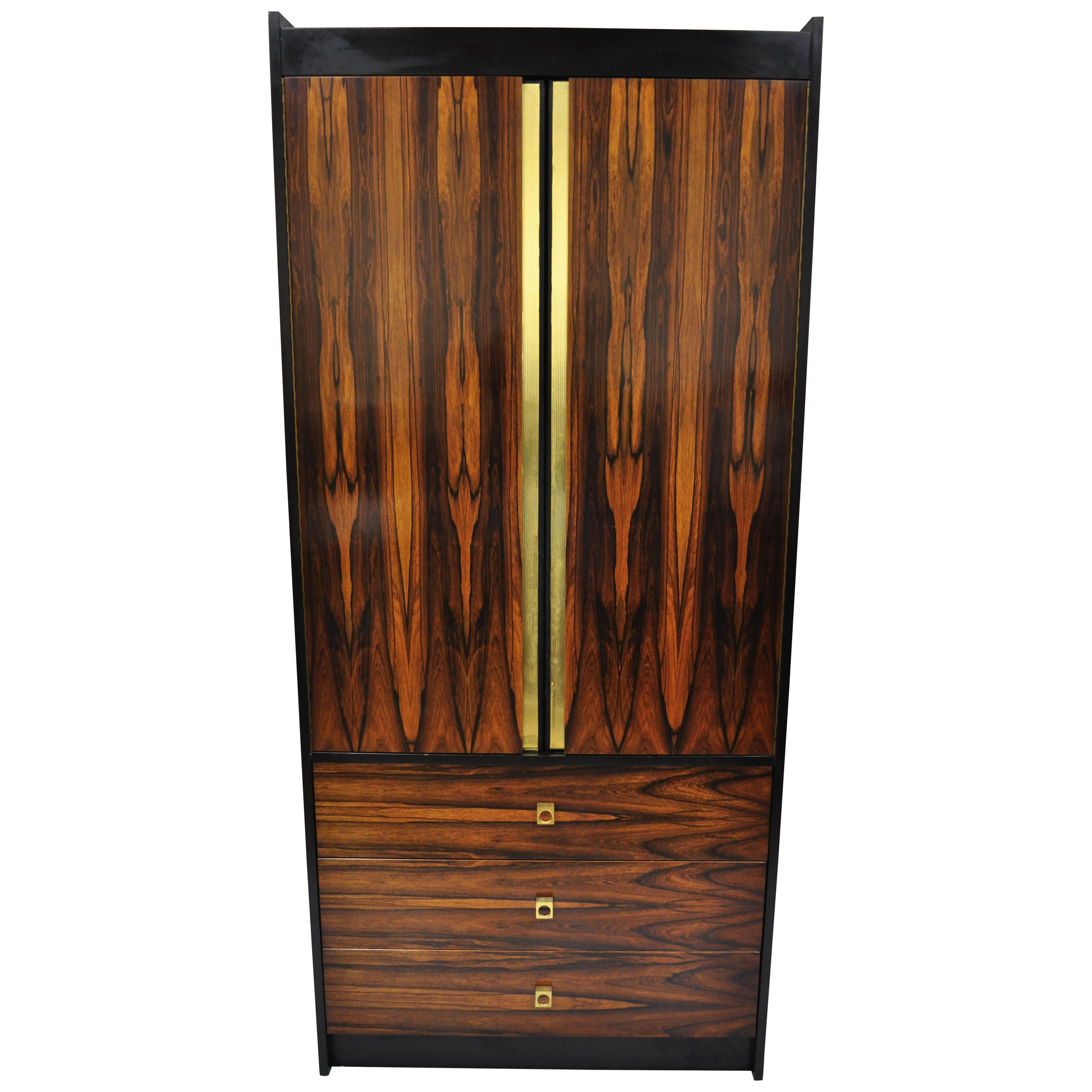 Mid-Century Modern Rosewood Black Laminate John Stuart Style Wardrobe Cabinet B