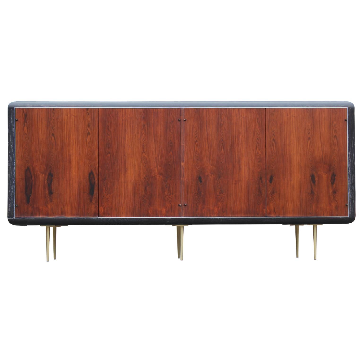 Mid-Century Modern Rosewood Brass and Chrome Sideboard or Credenza