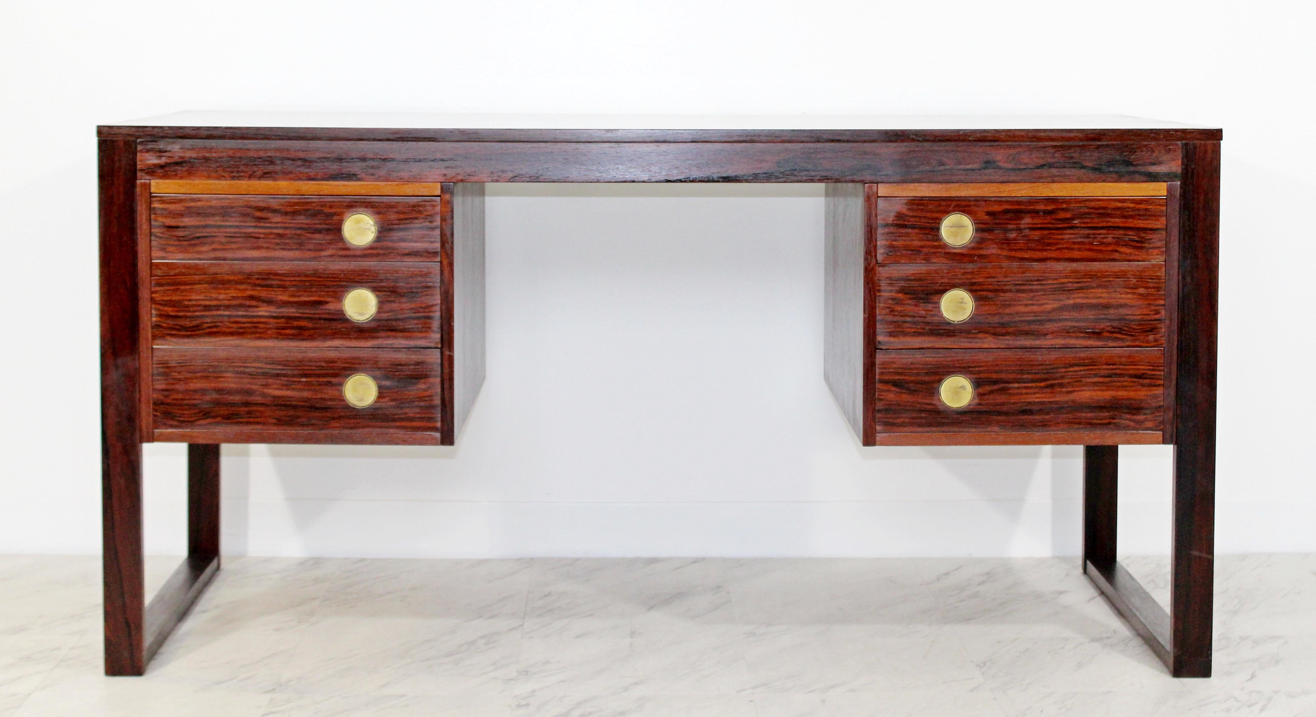 Mid-20th Century Mid-Century Modern Rosewood Brass Desk Dyrlund Denmark, Gunni Omann Attributed