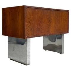 Mid Century Modern ROSEWOOD + CHROME Petite CREDENZA / Entryway Cabinet
