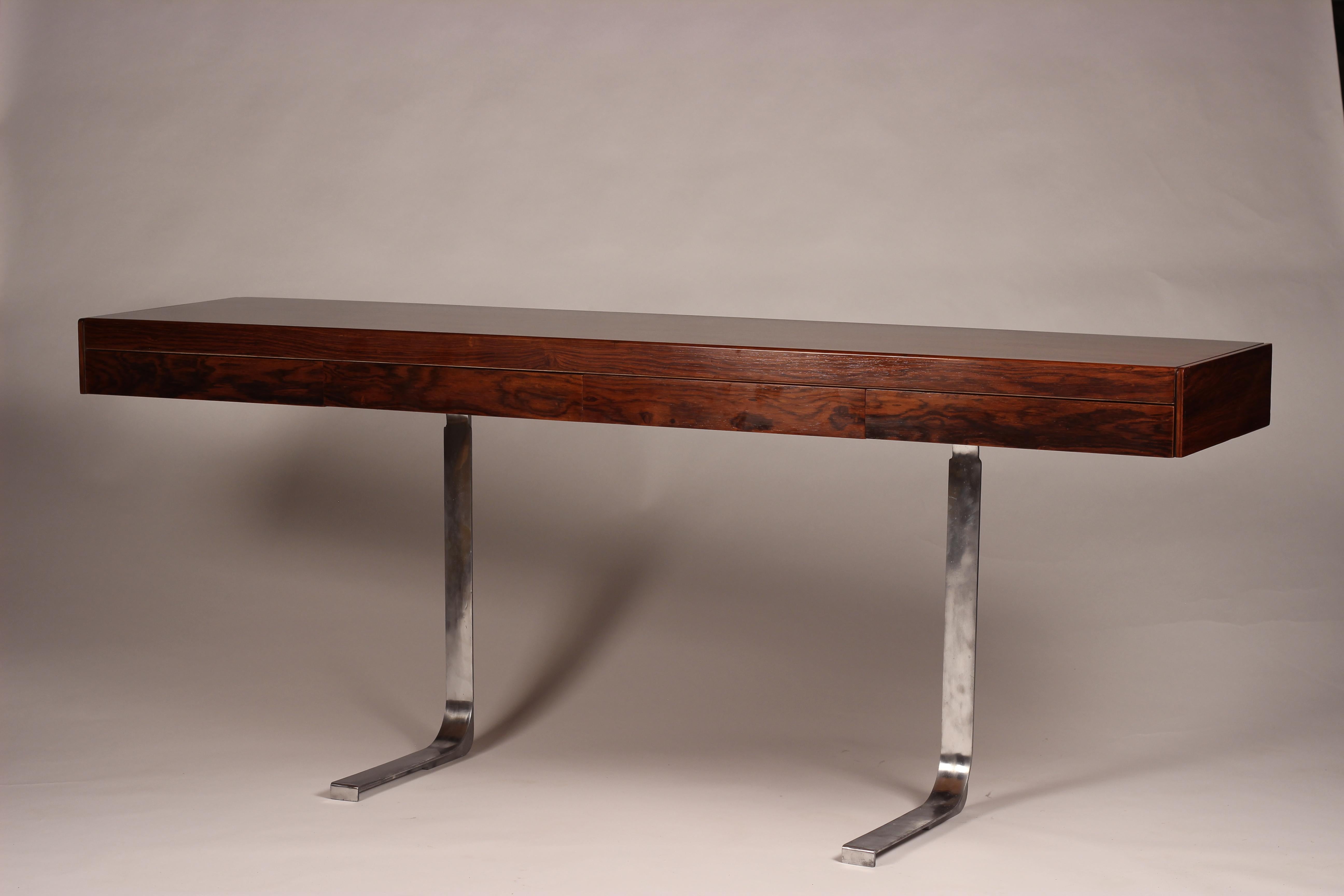 Aluminum Mid Century Modern Rosewood Console Table or Desk by Robert Heritage
