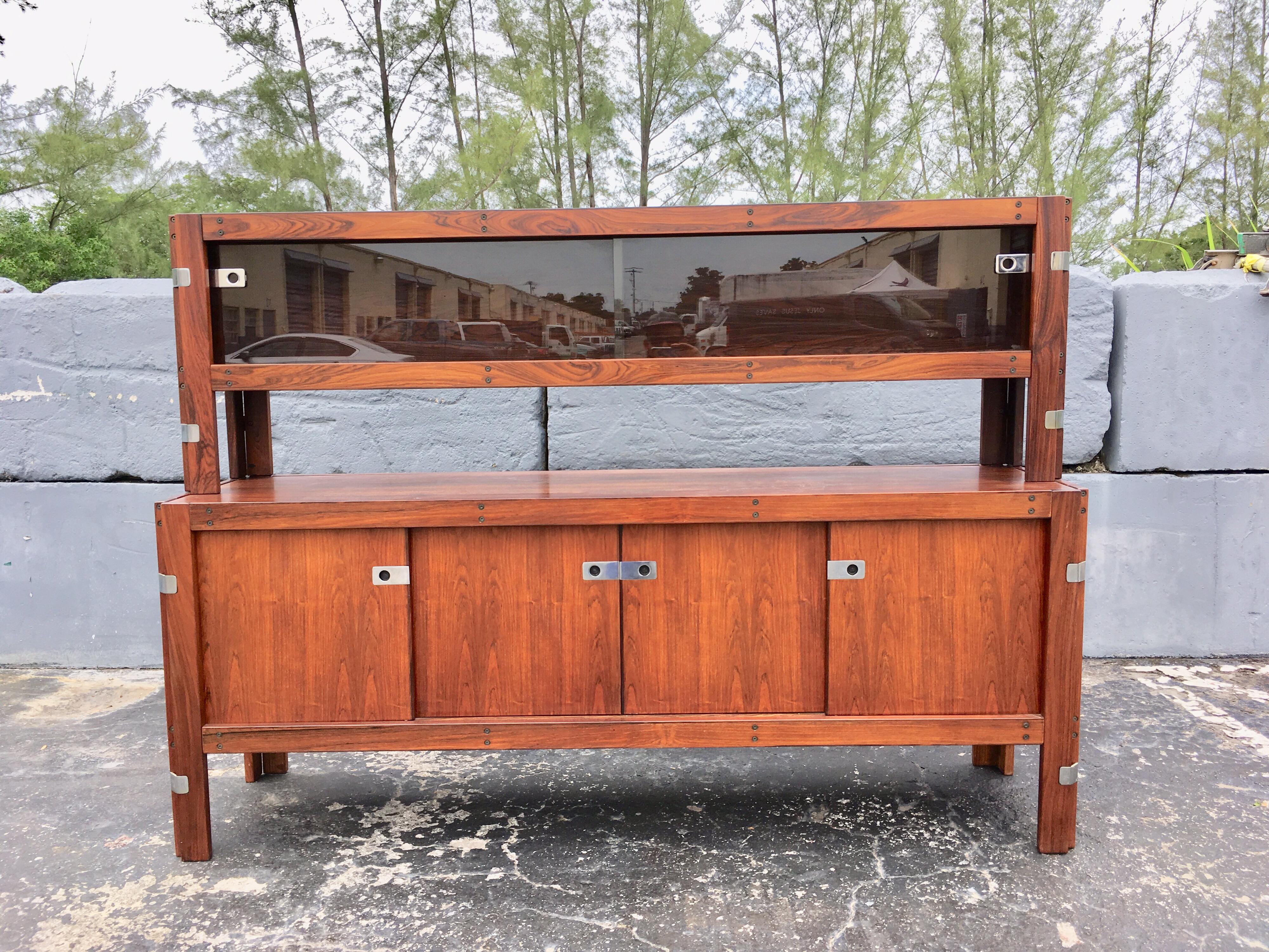 Metal Mid-Century Modern Rosewood Credenza For Sale