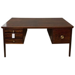 Mid-Century Modern Rosewood Desk Brass Hardware 1960s Mad Men Writing Table