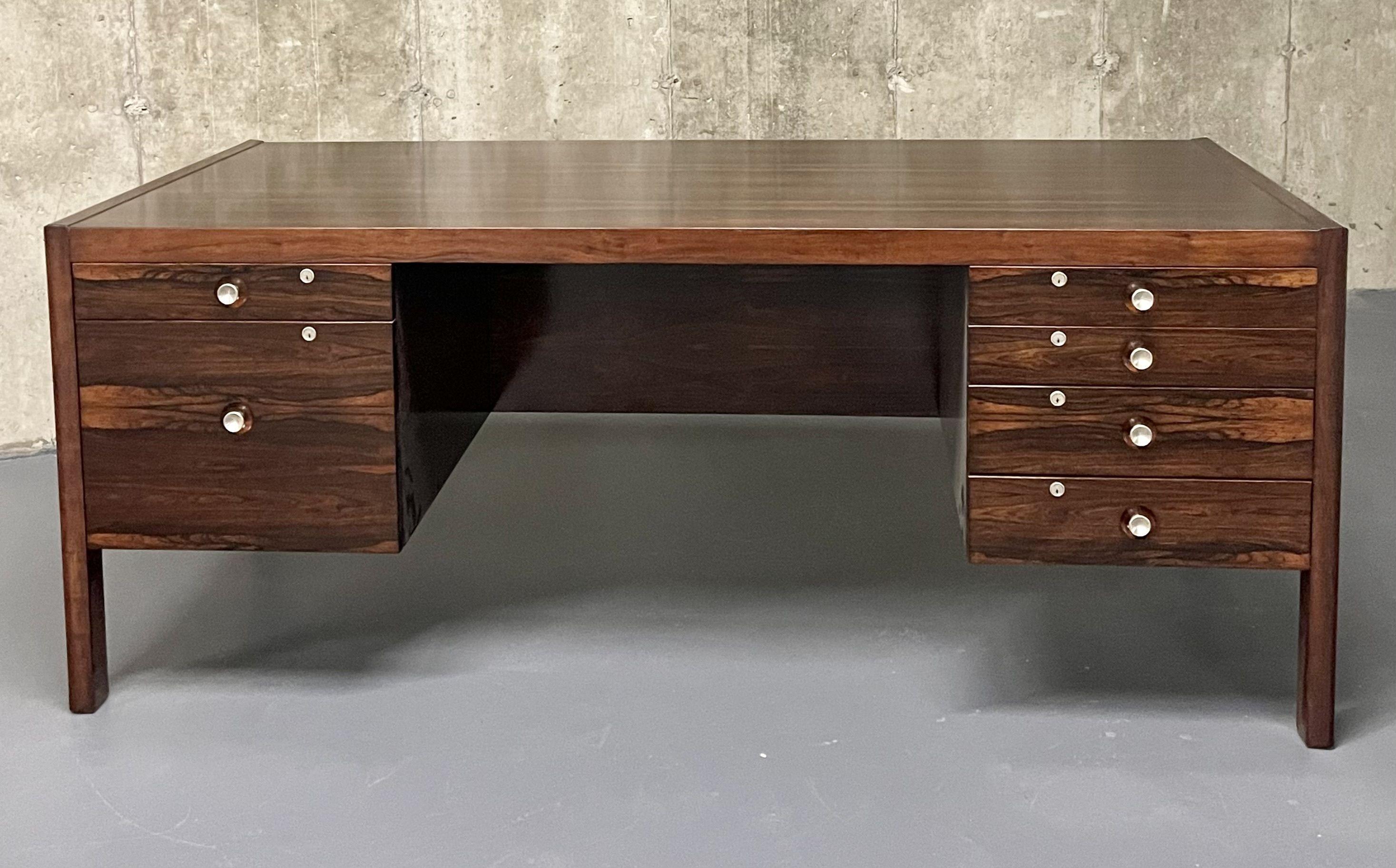 Mid-Century Modern Rosewood Desk, Finn Juhl Style, Refinished, Danish 1