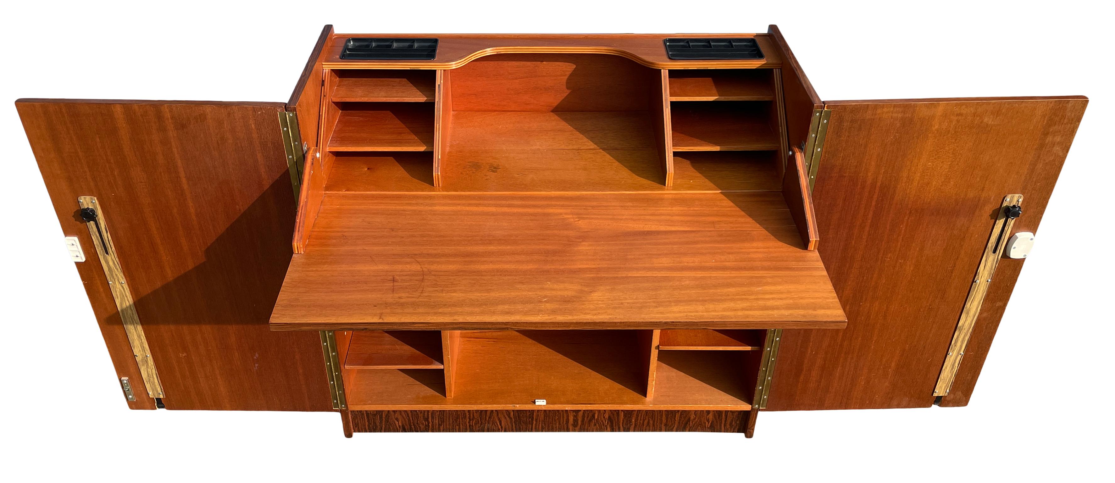 Mid-Century Modern Rosewood Desk Magic Box Made in Brazil with Key In Good Condition For Sale In BROOKLYN, NY