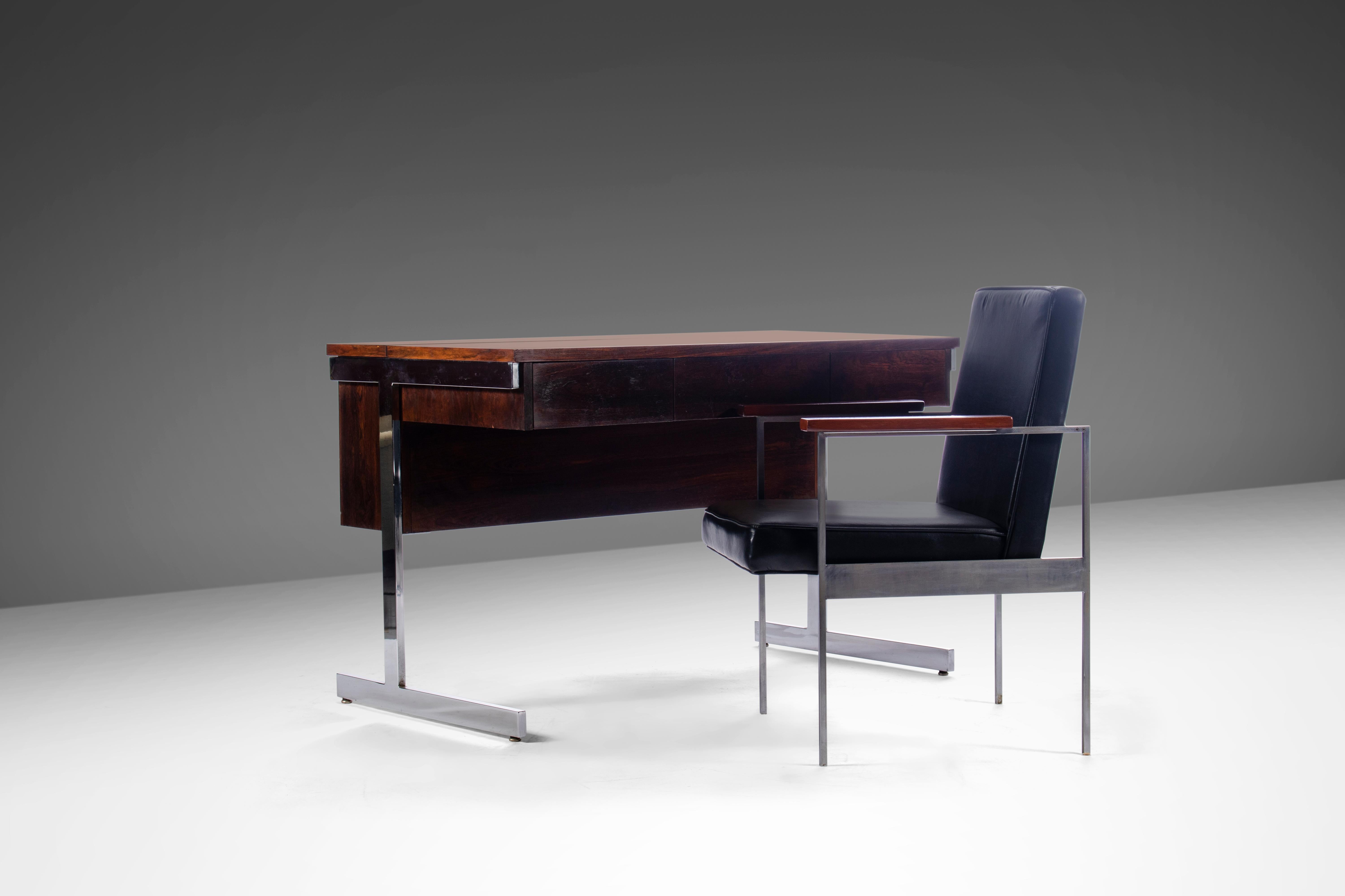 American Mid-Century Modern Rosewood Desk w/ Chrome Detailing by Lane, c. 1970s