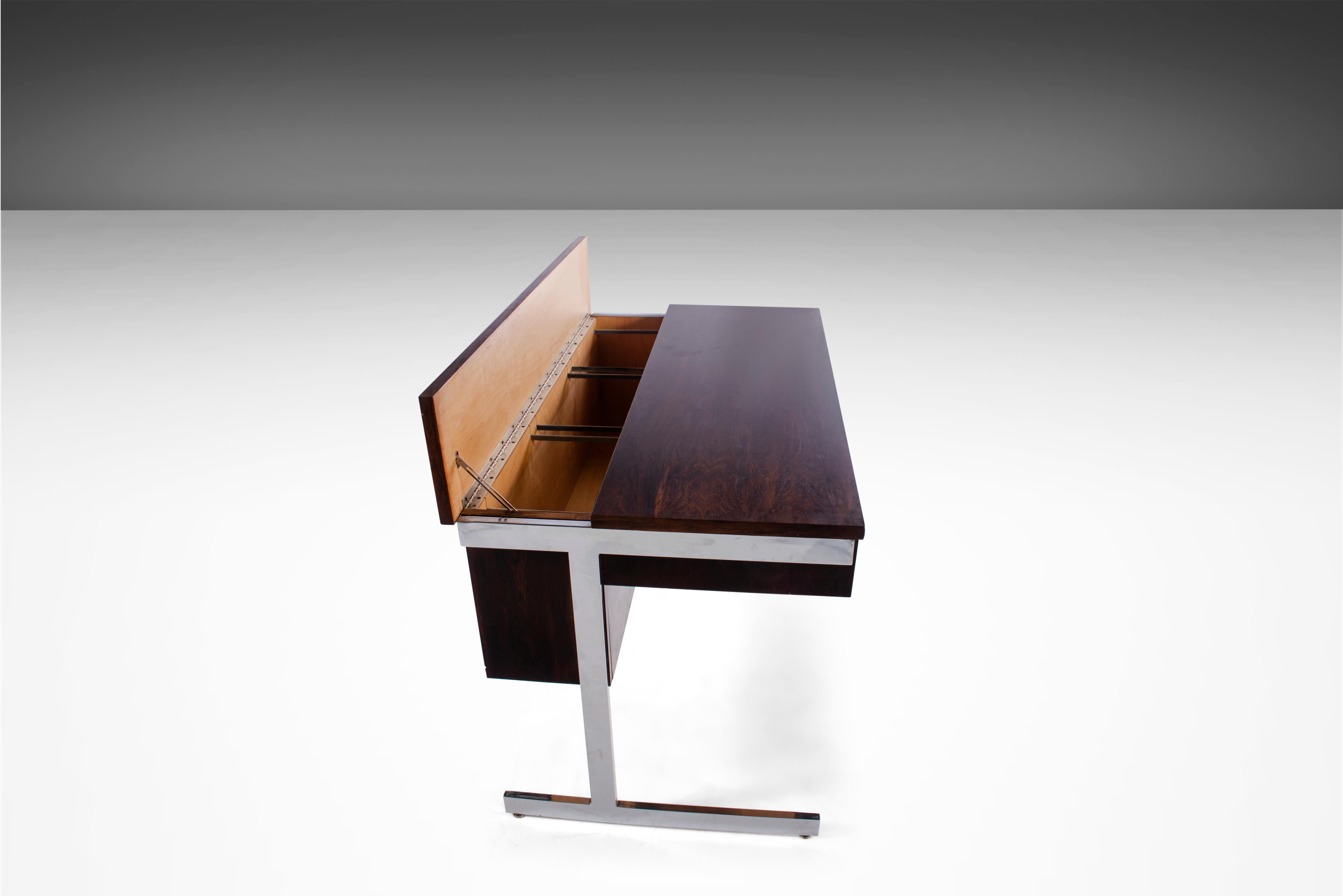 Late 20th Century Mid-Century Modern Rosewood Desk w/ Chrome Detailing by Lane, c. 1970s