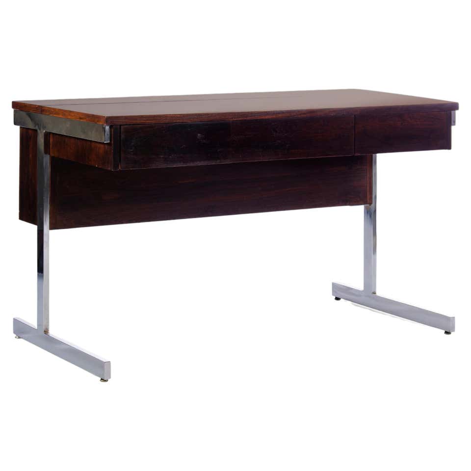Rosewood and Chrome Drexel Index Writing Desk Library Table, circa ...
