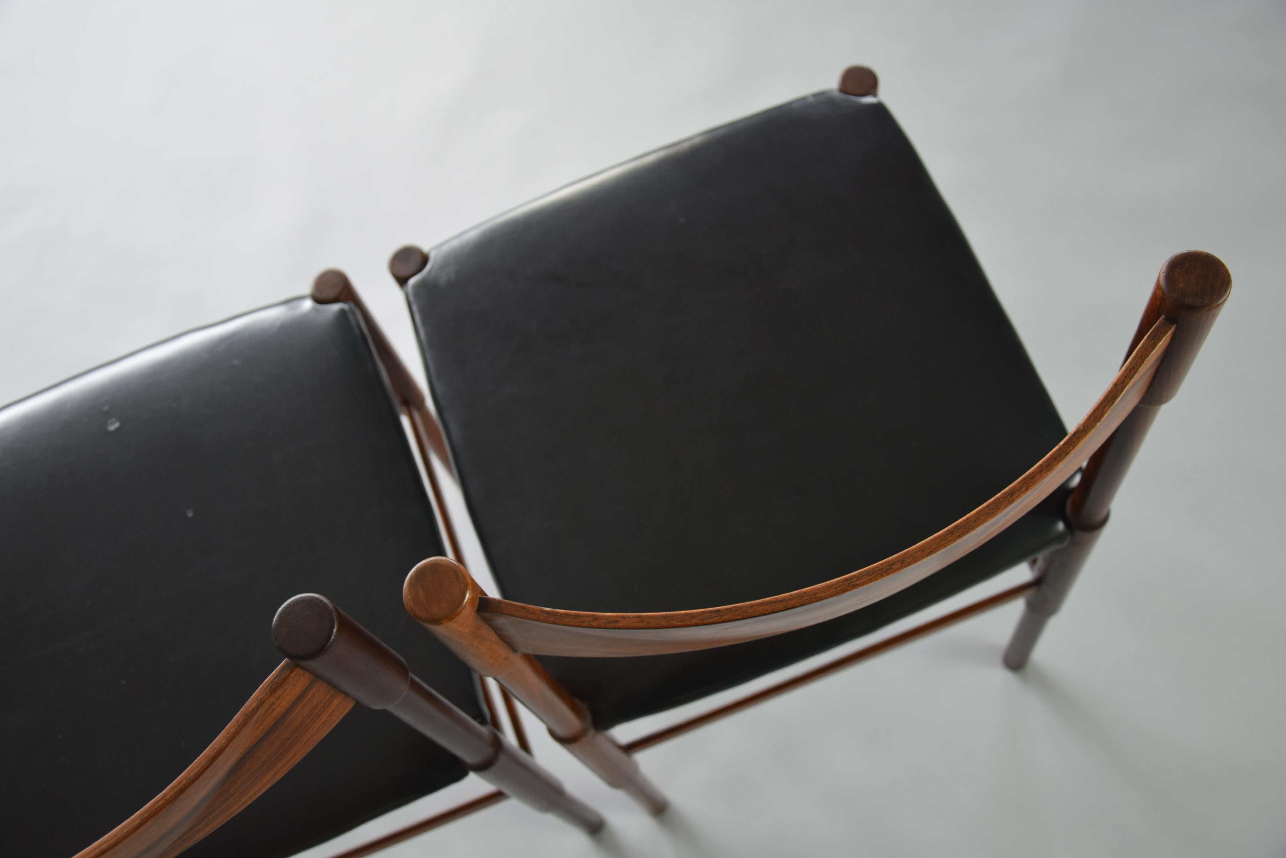 Patent Leather Mid-Century Modern Jatoba Dining Chairs For Sale