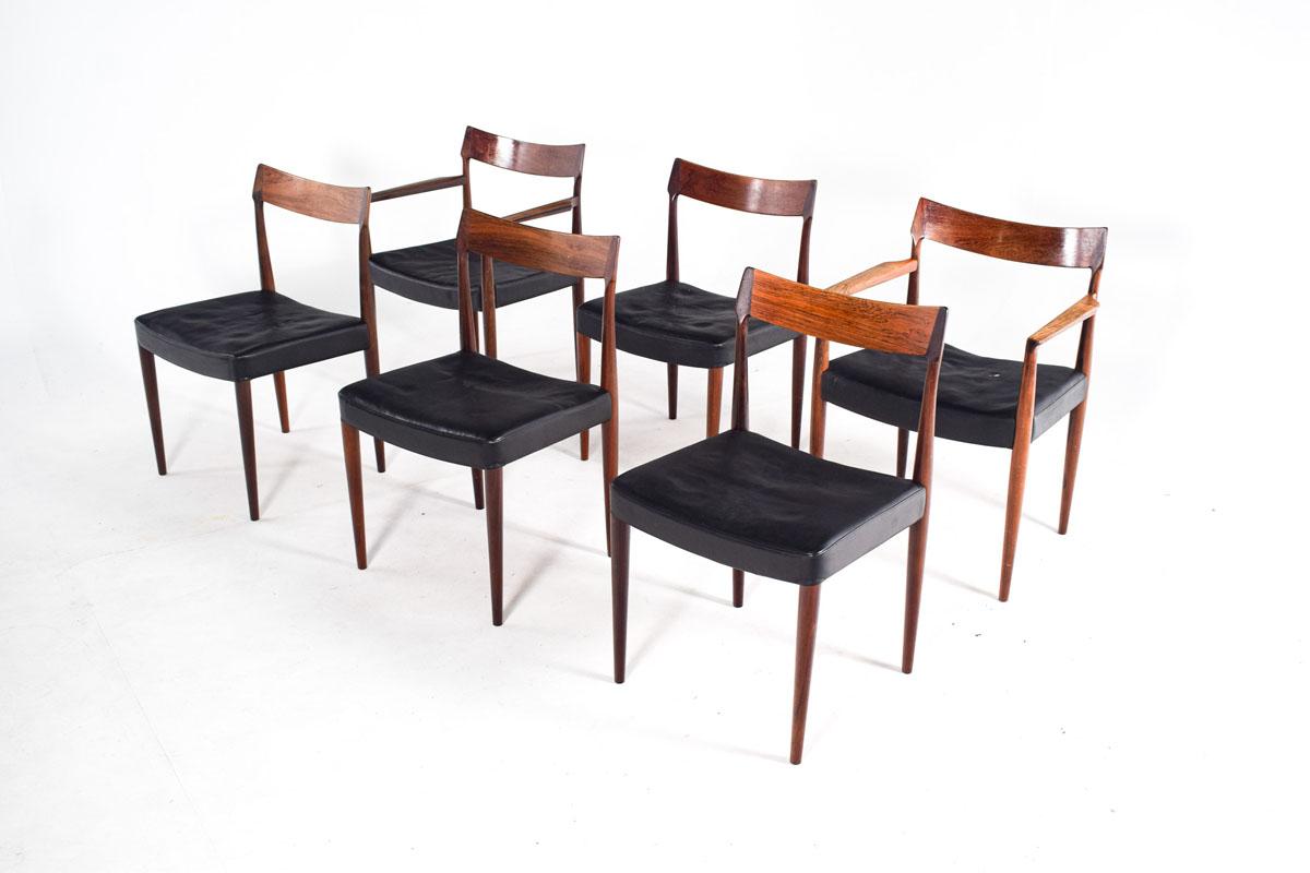 Danese Sedie da pranzo moderne di metà secolo in legno di palissandro realizzate da Soro Stolefabrik, set di sei in vendita