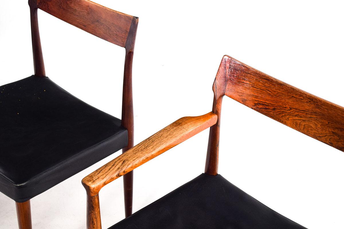 Metà XX secolo Sedie da pranzo moderne di metà secolo in legno di palissandro realizzate da Soro Stolefabrik, set di sei in vendita