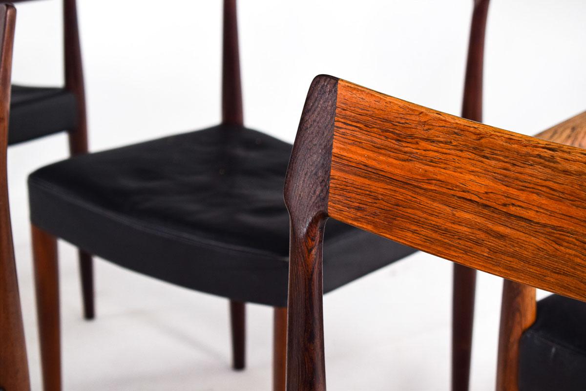 Pelle Sedie da pranzo moderne di metà secolo in legno di palissandro realizzate da Soro Stolefabrik, set di sei in vendita