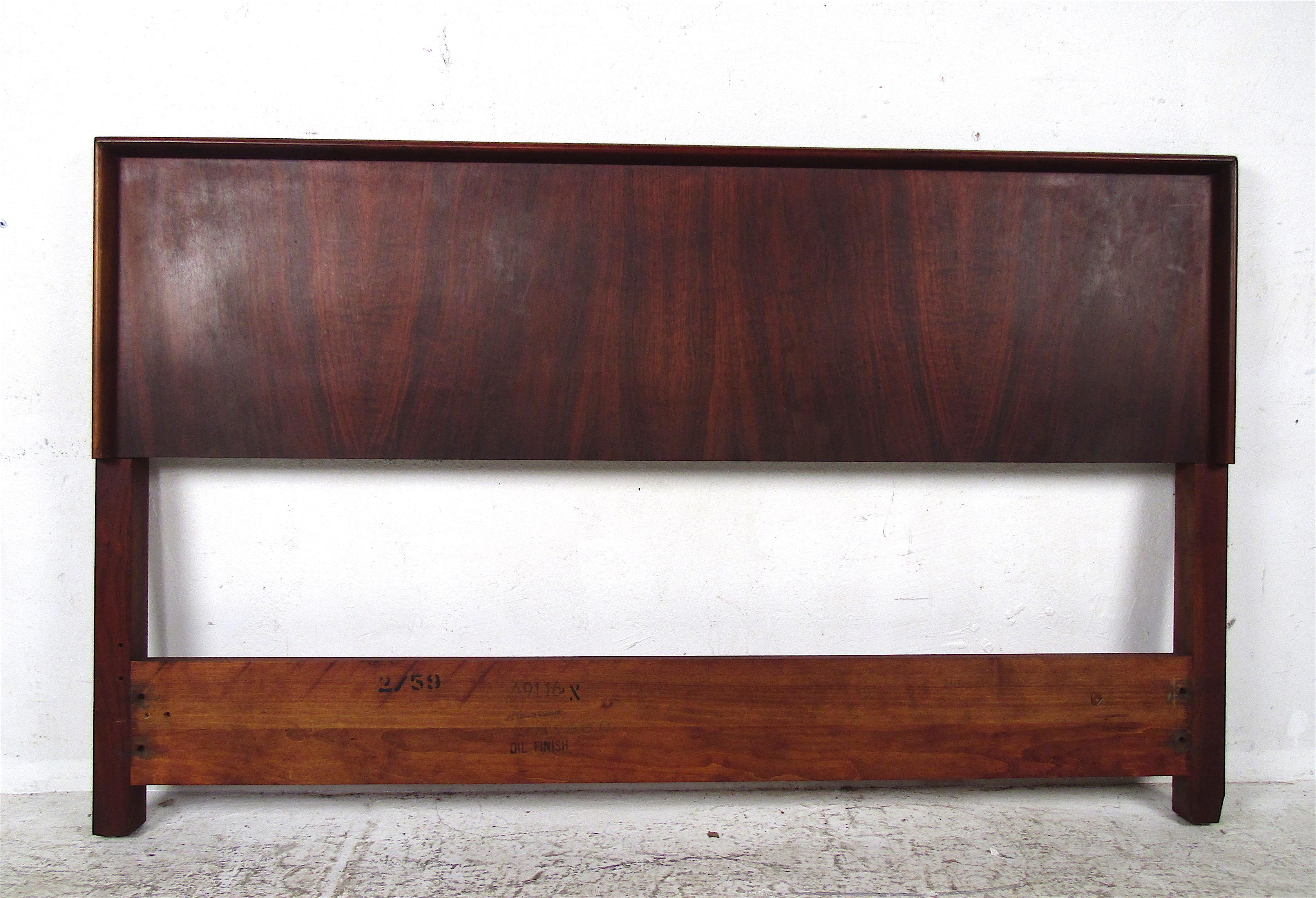This beautiful vintage modern rosewood headboard features rich wood grain on the front with embossed edges. This versatile headboard is 56 inches wide so it can possibly be used as a twin, full, or double sized bed. Please confirm the item location