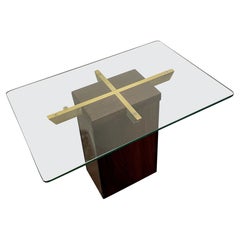 Mid-Century Modern Rosewood End, Lamp or Side Table, Glass Top, Bronze Supports