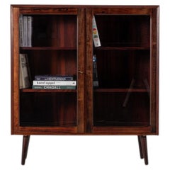 Mid Century Modern Rosewood Glass Cabinet, 1960s Scandinavian Bookcase on Legs