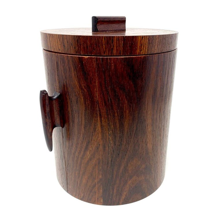 MidCentury Modern Rosewood Ice Bucket and Tongs in the Style of Jean