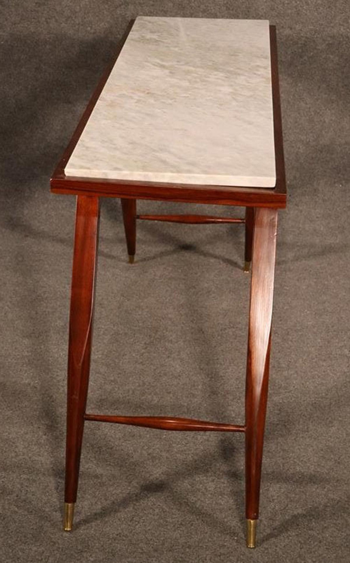 Mid-Century Modern Rosewood Italian Marble-Top Console Table with Drawer 1