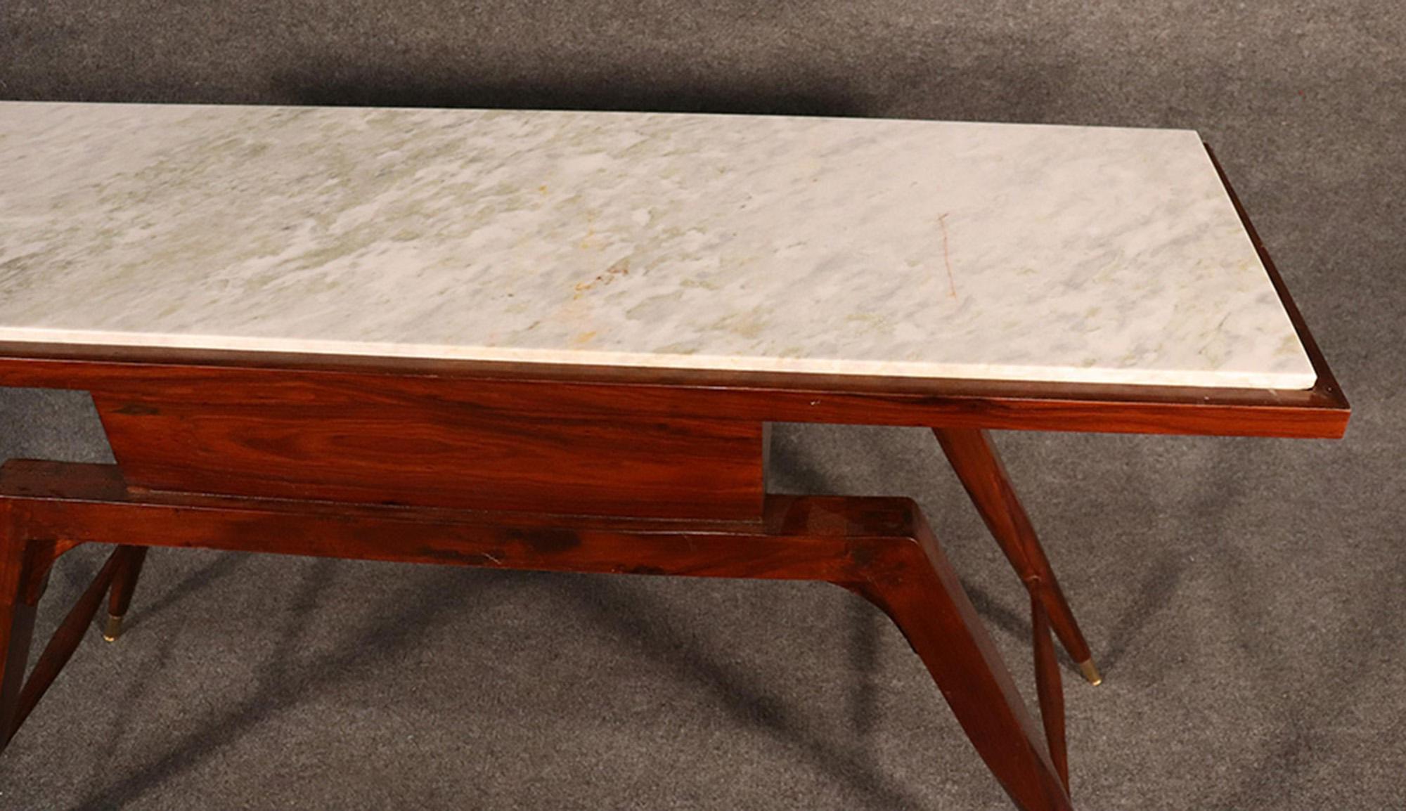 Mid-Century Modern Rosewood Italian Marble-Top Console Table with Drawer 4