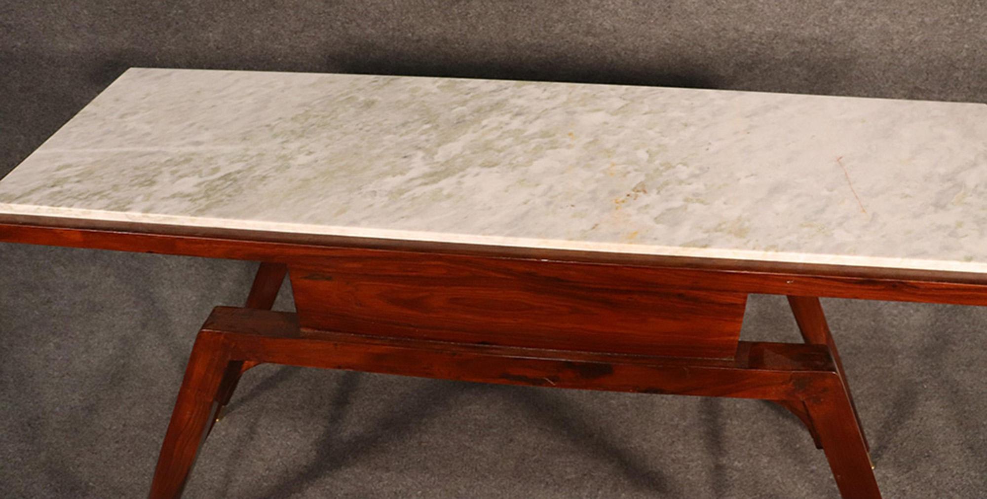 Mid-Century Modern Rosewood Italian Marble-Top Console Table with Drawer 5