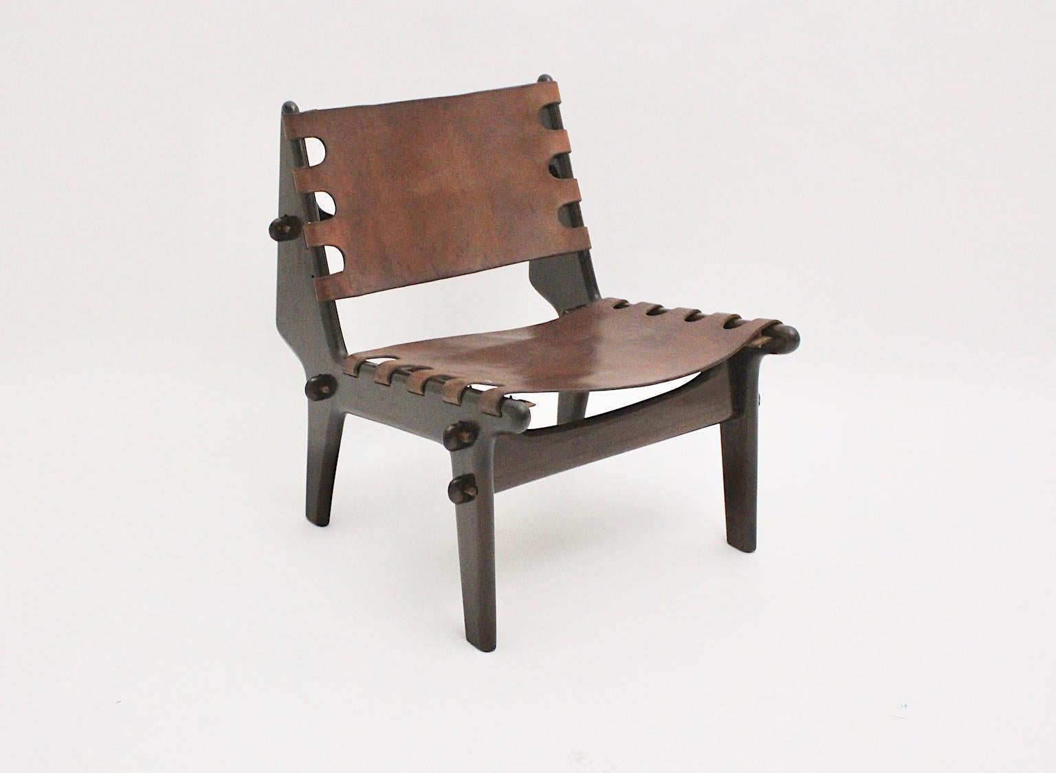 Mid-Century Modern Beechwood Leather Lounge Chair by Angel Pazmino, 1960s In Good Condition In Vienna, AT