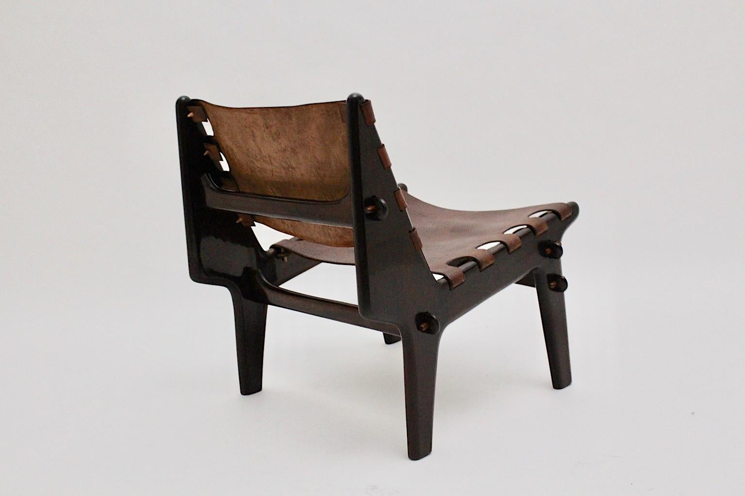 Mid-20th Century Mid-Century Modern Beechwood Leather Lounge Chair by Angel Pazmino, 1960s