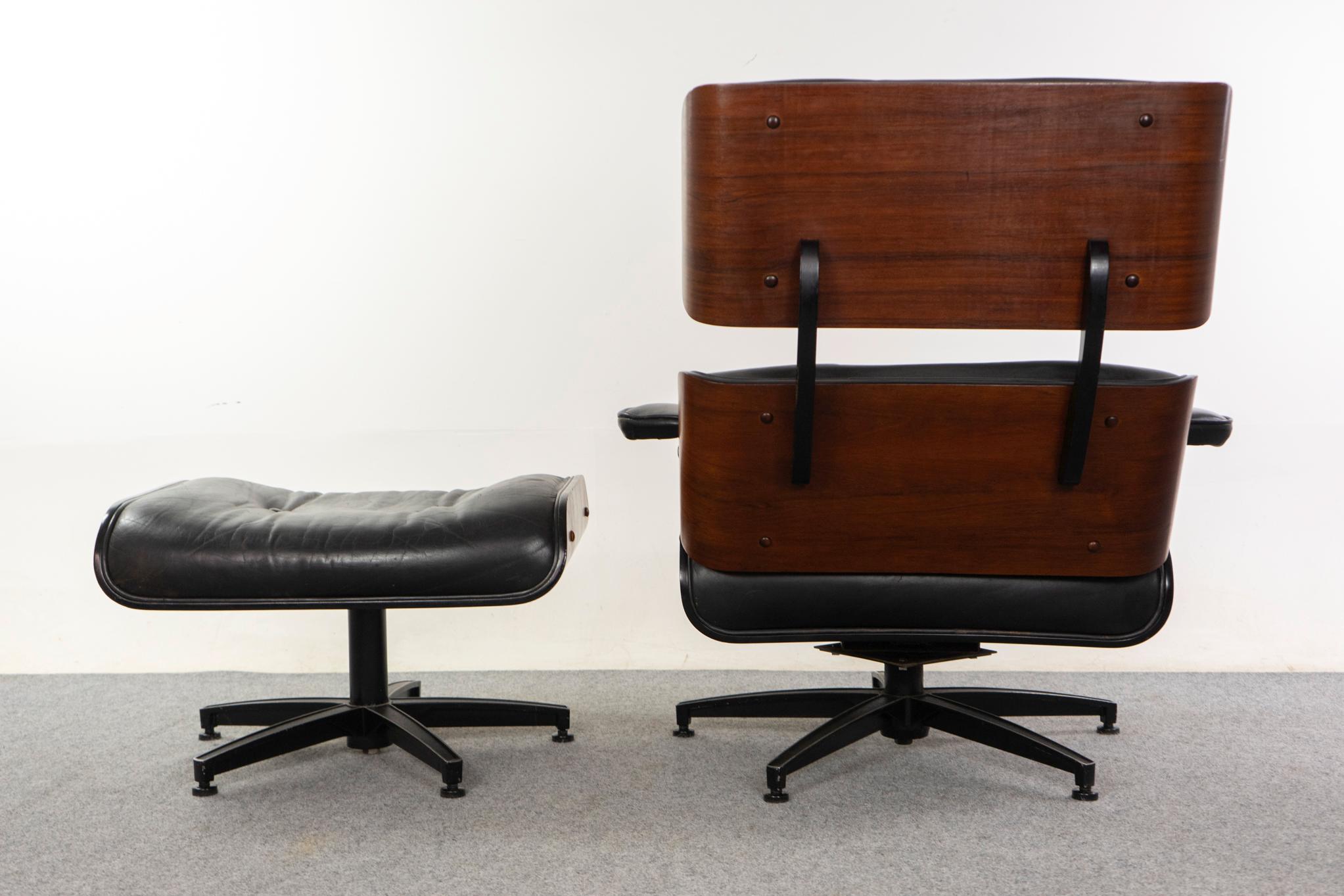 Moderner Loungesessel aus Palisander und Leder mit Hocker aus der Jahrhundertmitte im Angebot 4