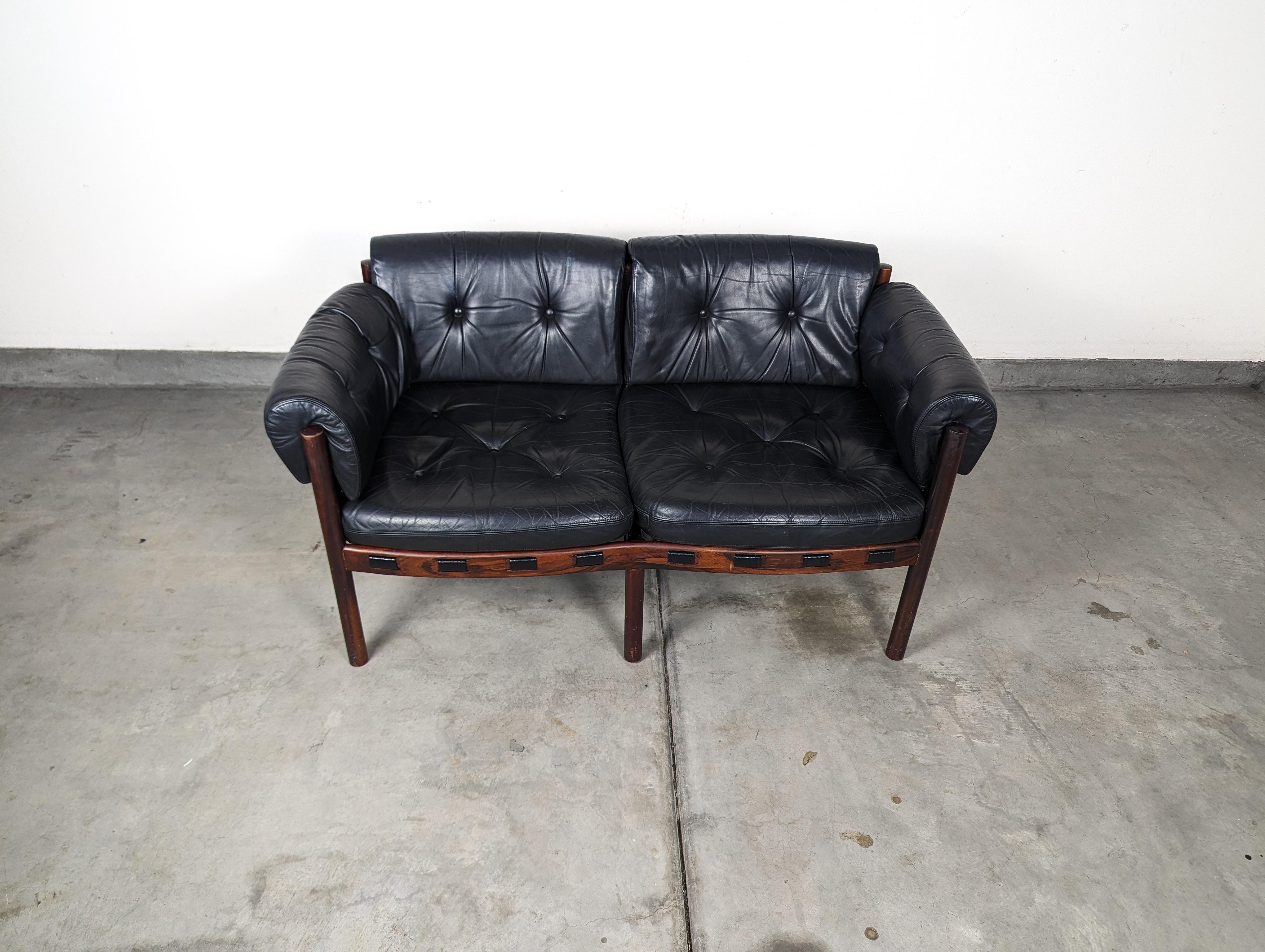 Mid Century Modern Leather & Rosewood Loveseat by Arne Norell, c1960s For Sale 4