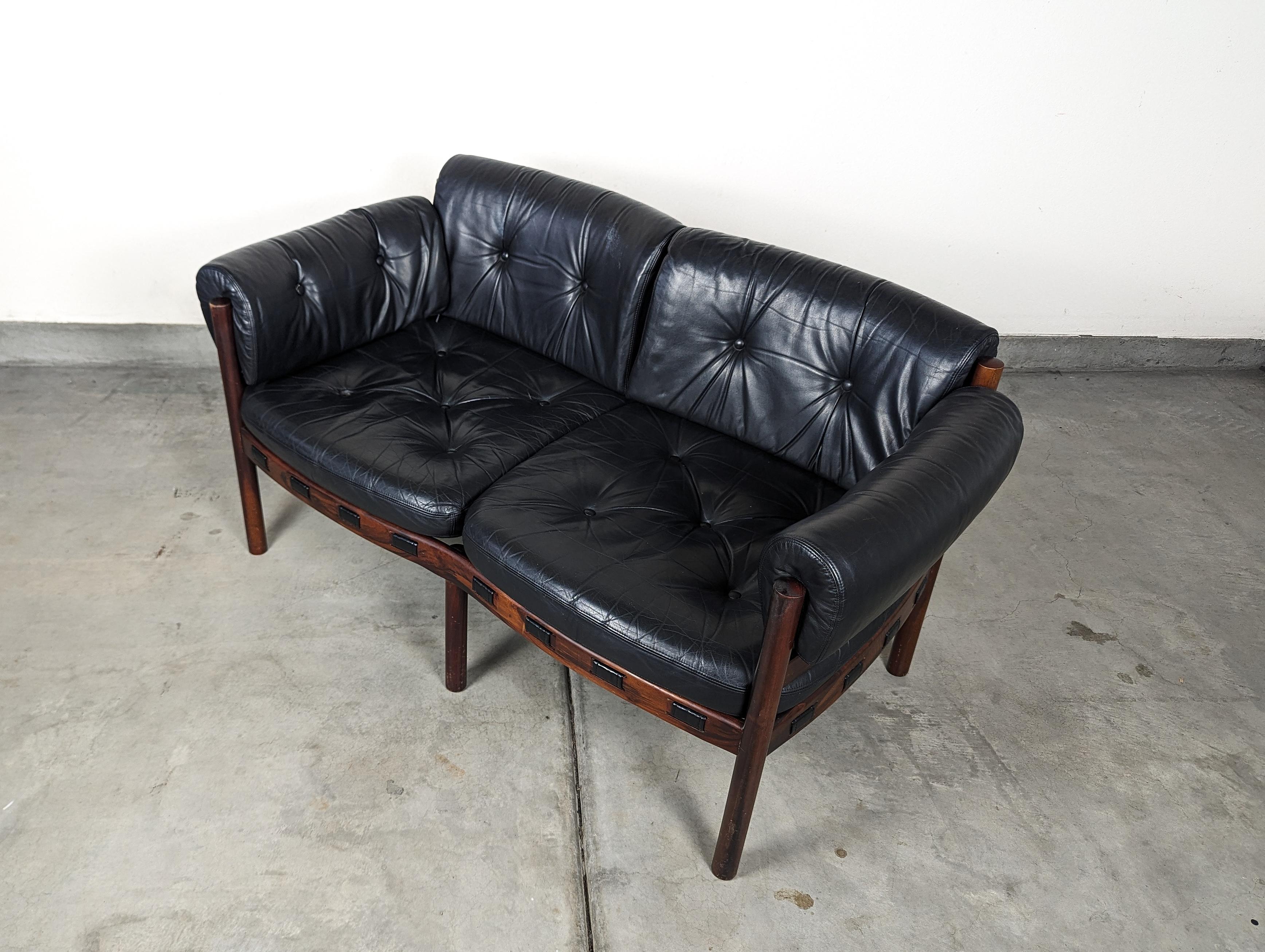 Mid Century Modern Leather & Rosewood Loveseat by Arne Norell, c1960s For Sale 5