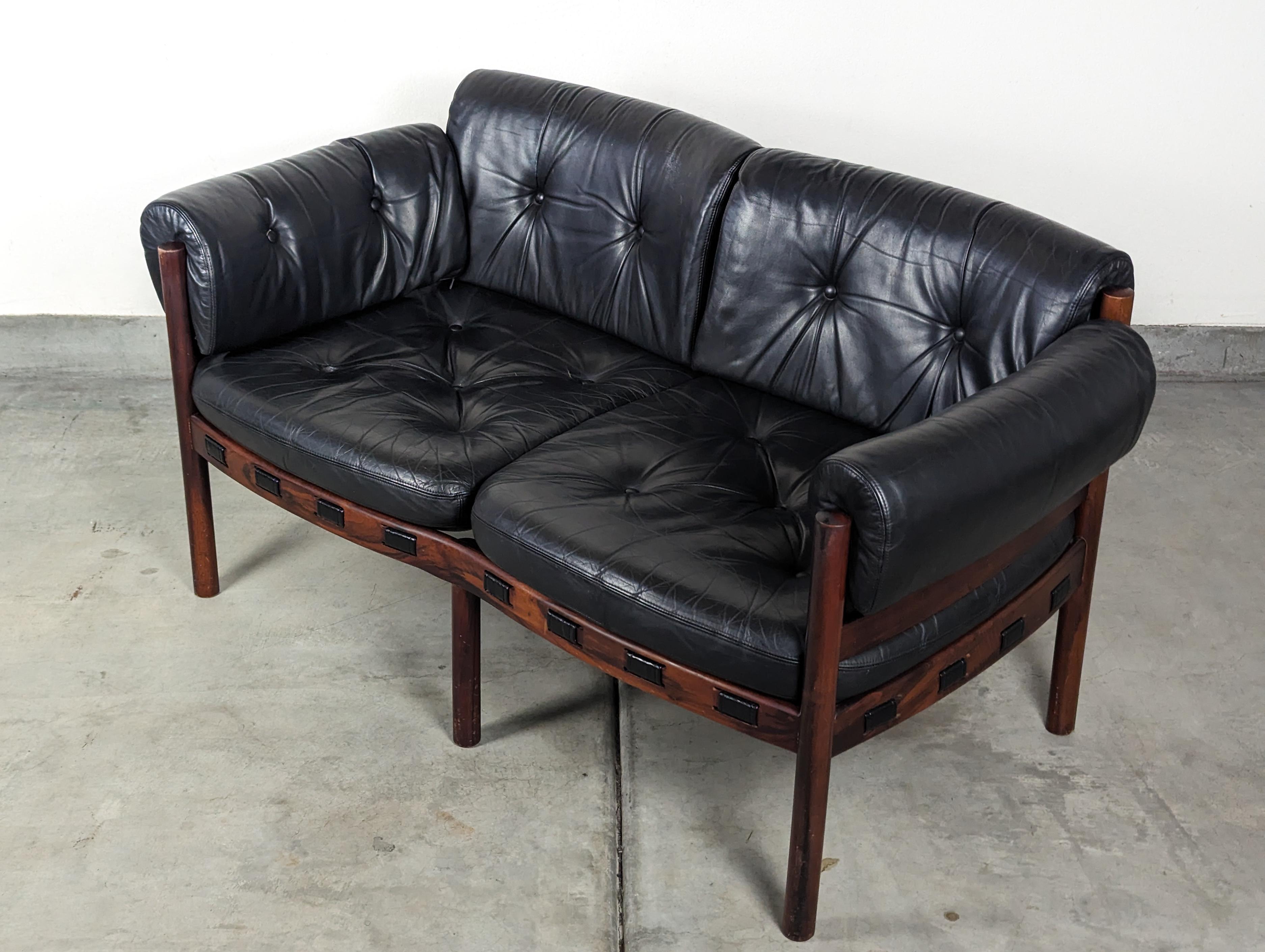 Mid Century Modern Leather & Rosewood Loveseat by Arne Norell, c1960s For Sale 9