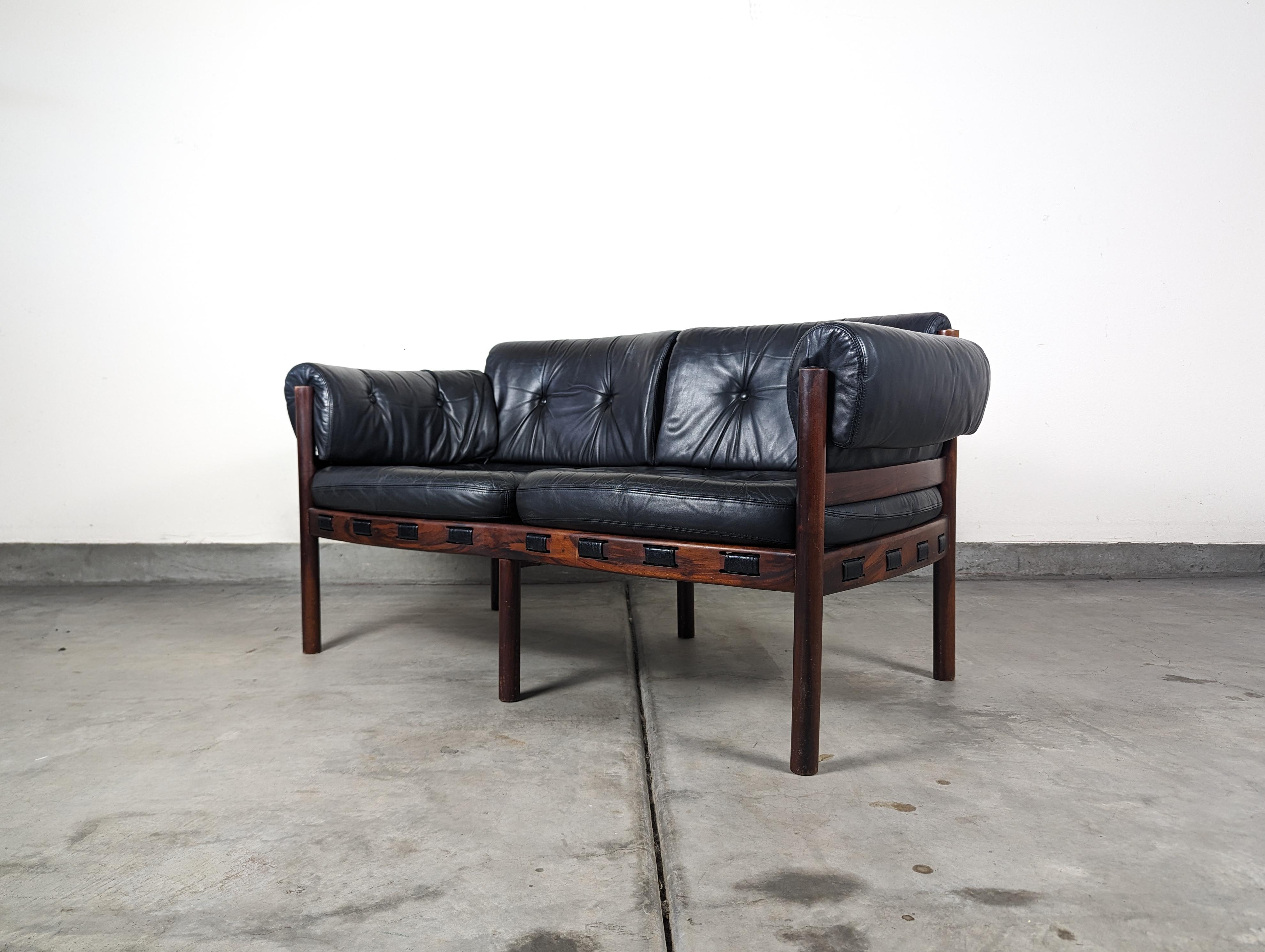 Mid-Century Modern Mid Century Modern Leather & Rosewood Loveseat by Arne Norell, c1960s For Sale