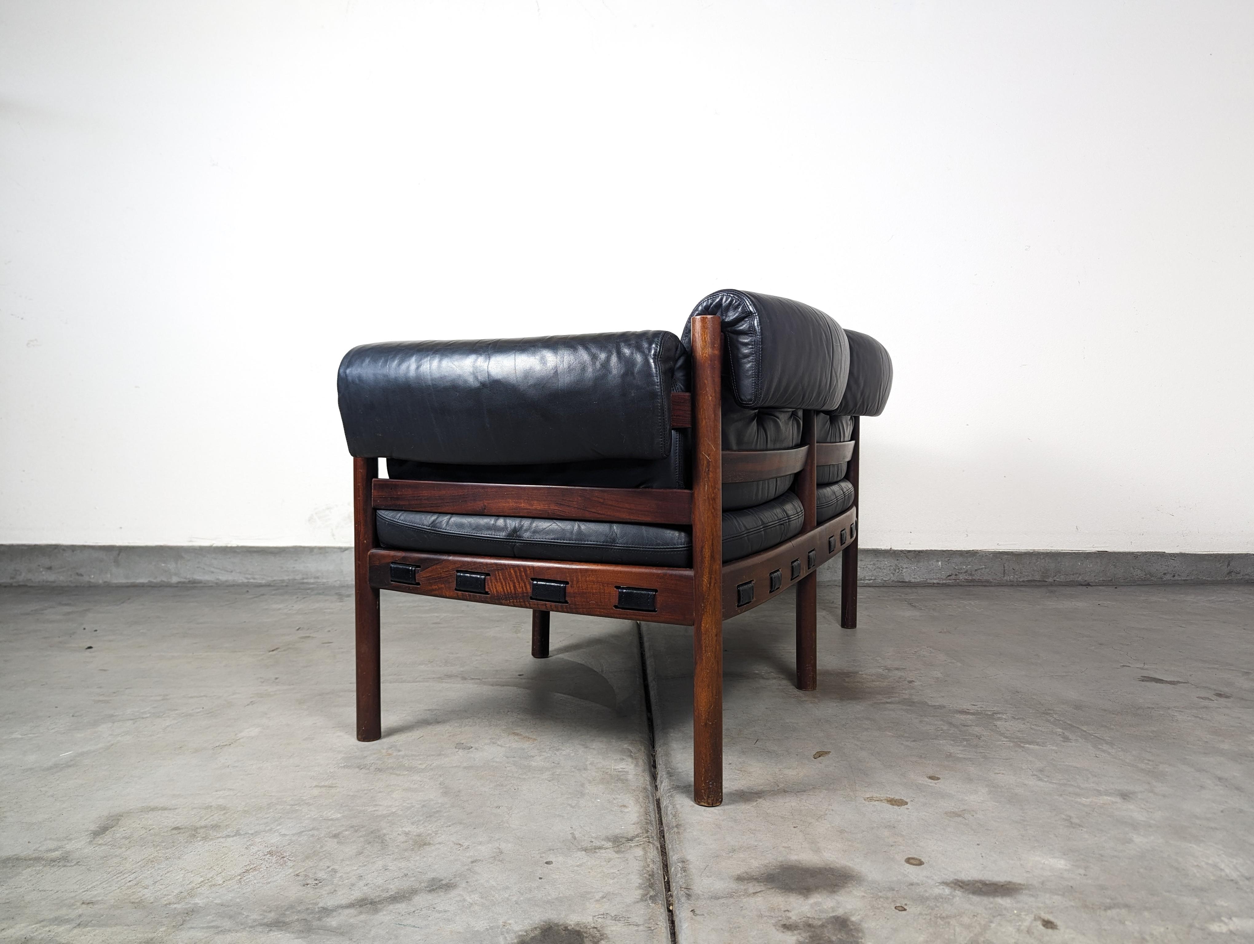 Mid-20th Century Mid Century Modern Leather & Rosewood Loveseat by Arne Norell, c1960s For Sale