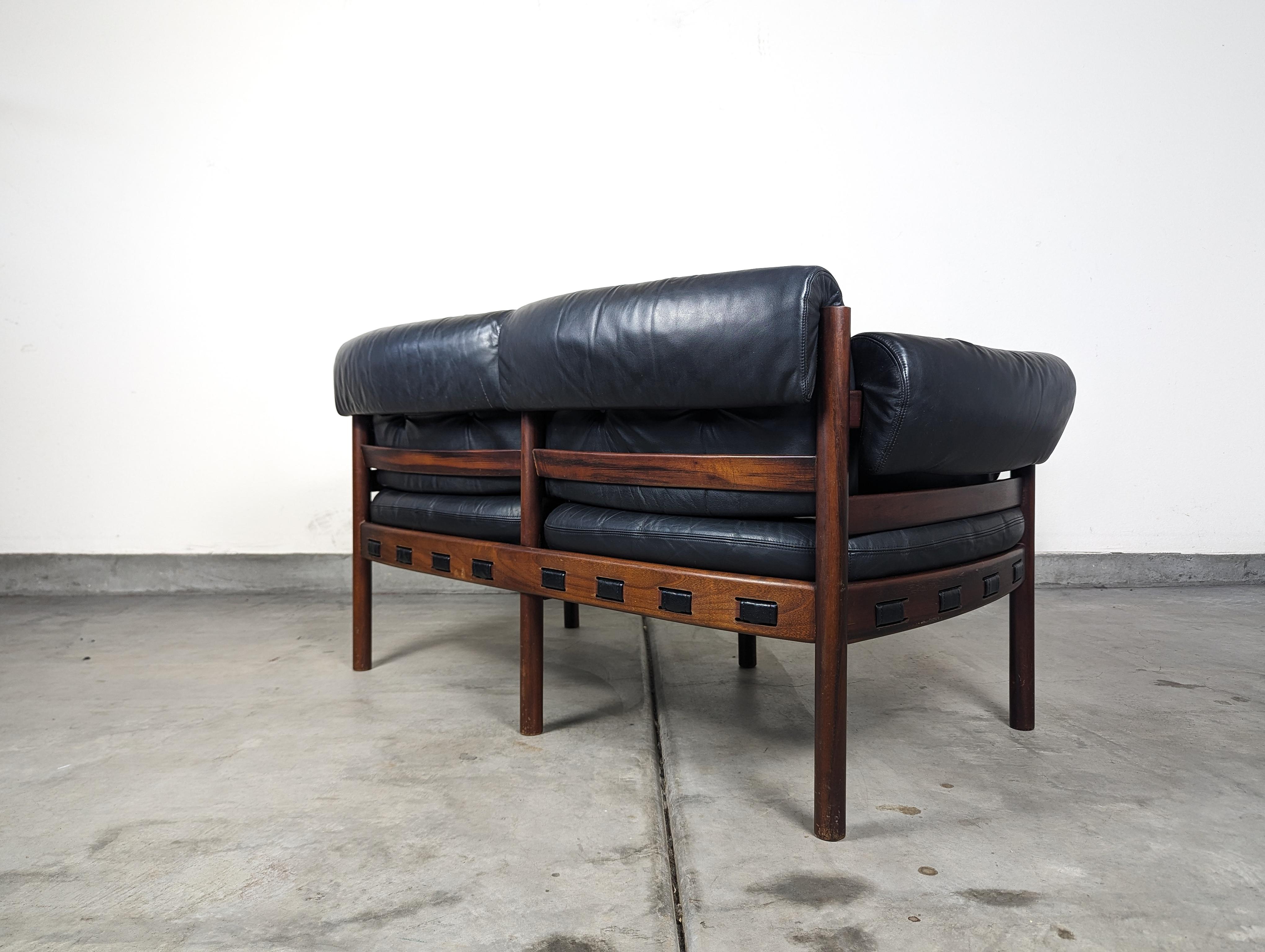 Mid Century Modern Leather & Rosewood Loveseat by Arne Norell, c1960s For Sale 1