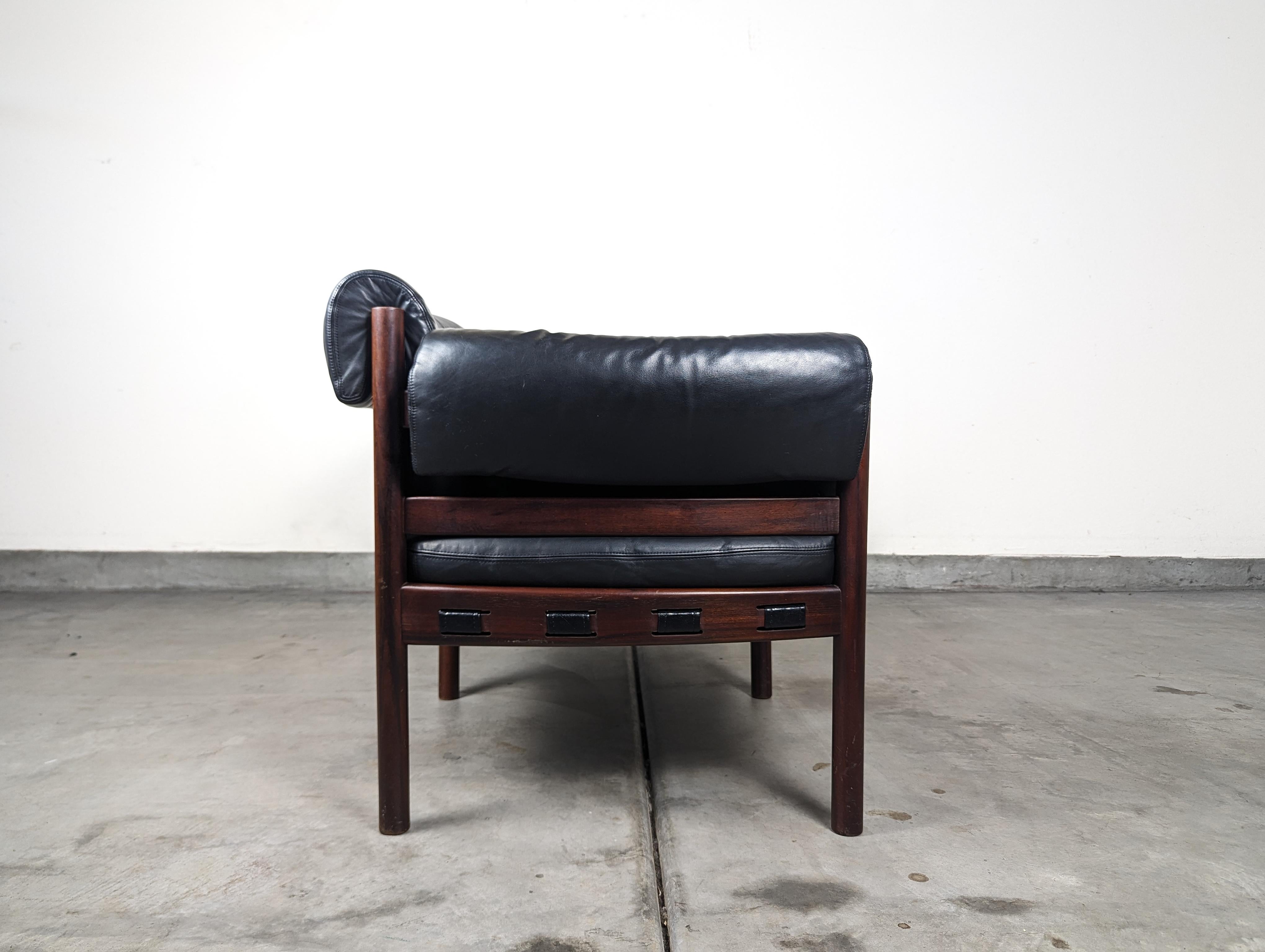 Mid Century Modern Leather & Rosewood Loveseat by Arne Norell, c1960s For Sale 2