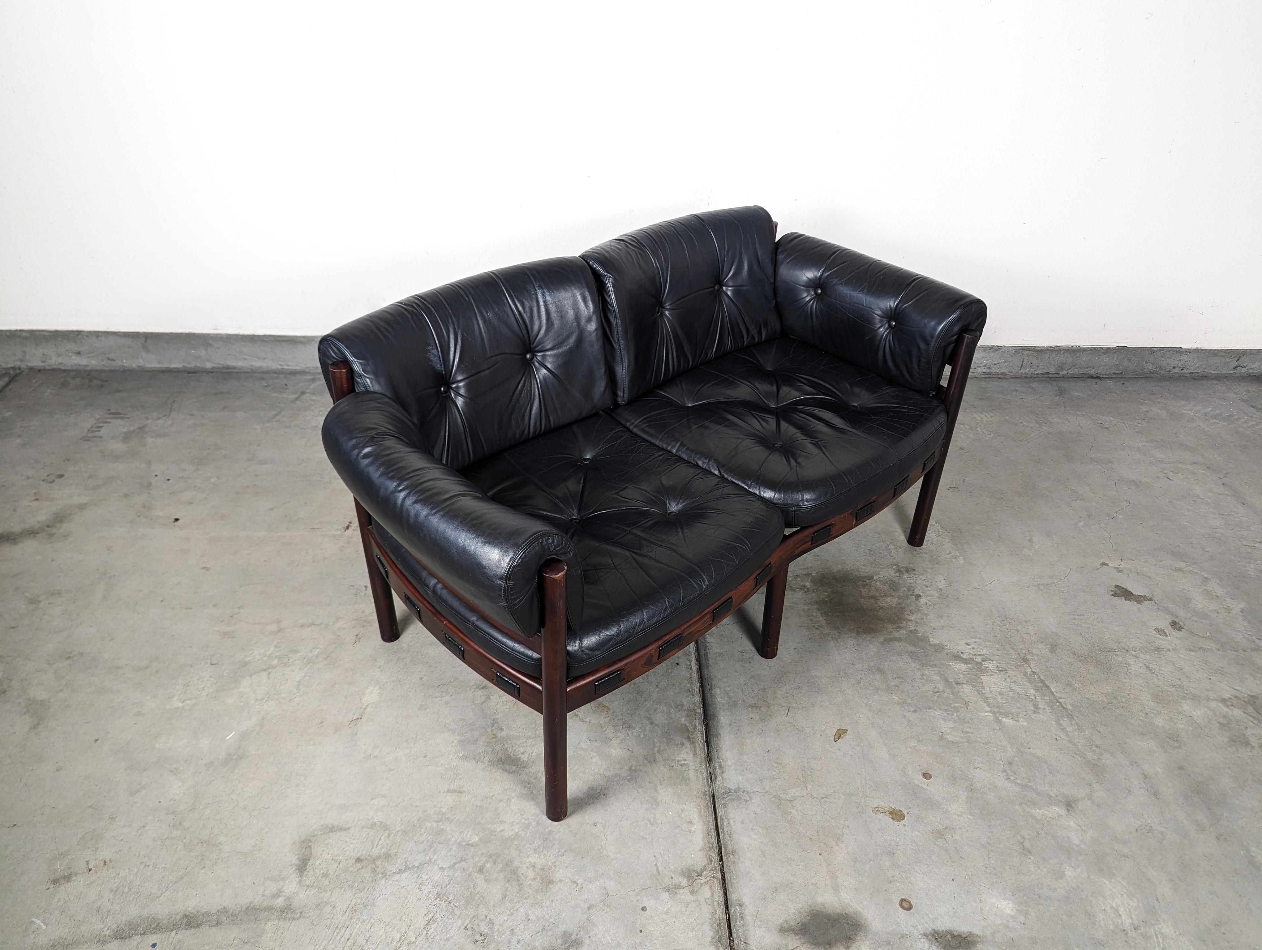 Mid Century Modern Leather & Rosewood Loveseat by Arne Norell, c1960s For Sale 3