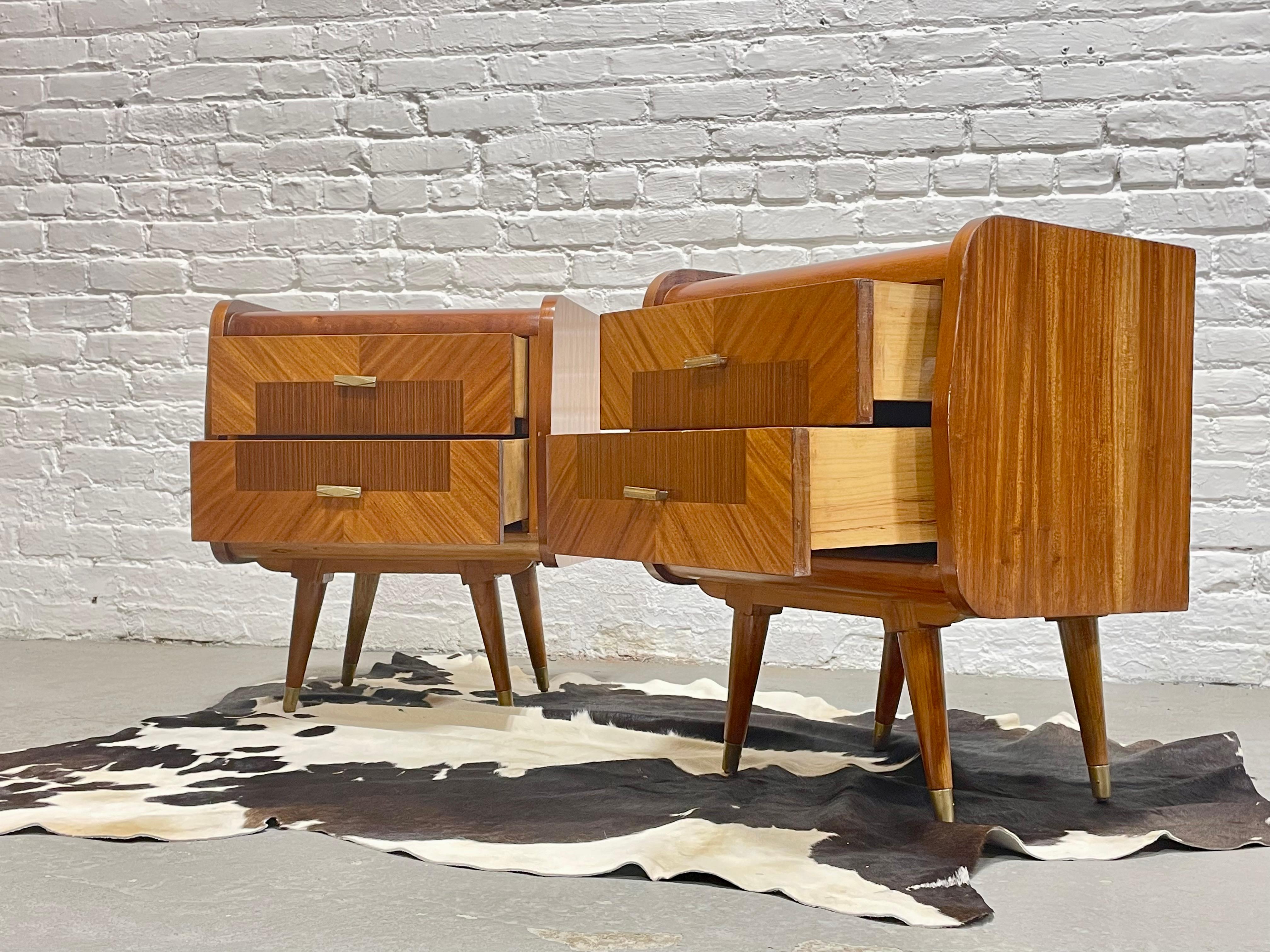 Mid Century MODERN Rosewood + Mahogany French NIGHTSTANDS, circa 1950s In Good Condition For Sale In Weehawken, NJ