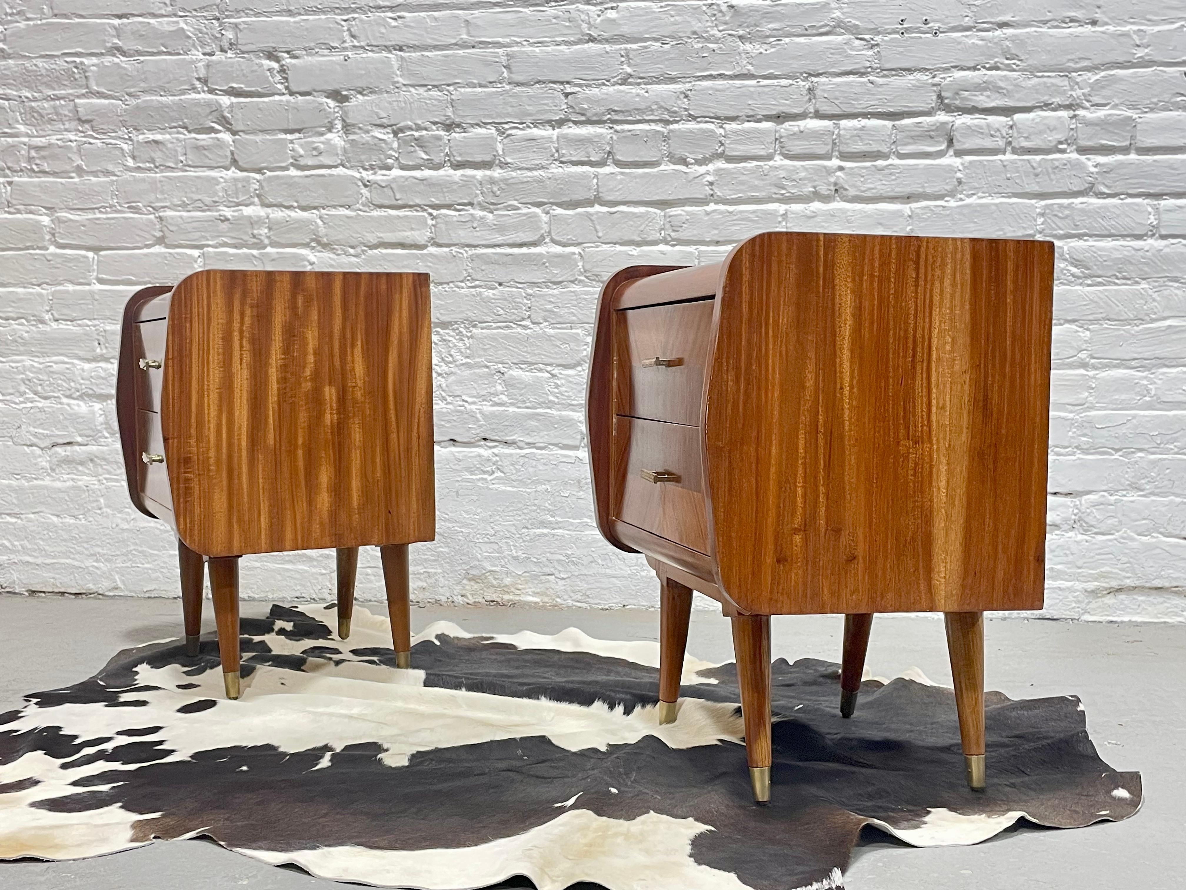 Wood Mid Century MODERN Rosewood + Mahogany French NIGHTSTANDS, circa 1950s For Sale