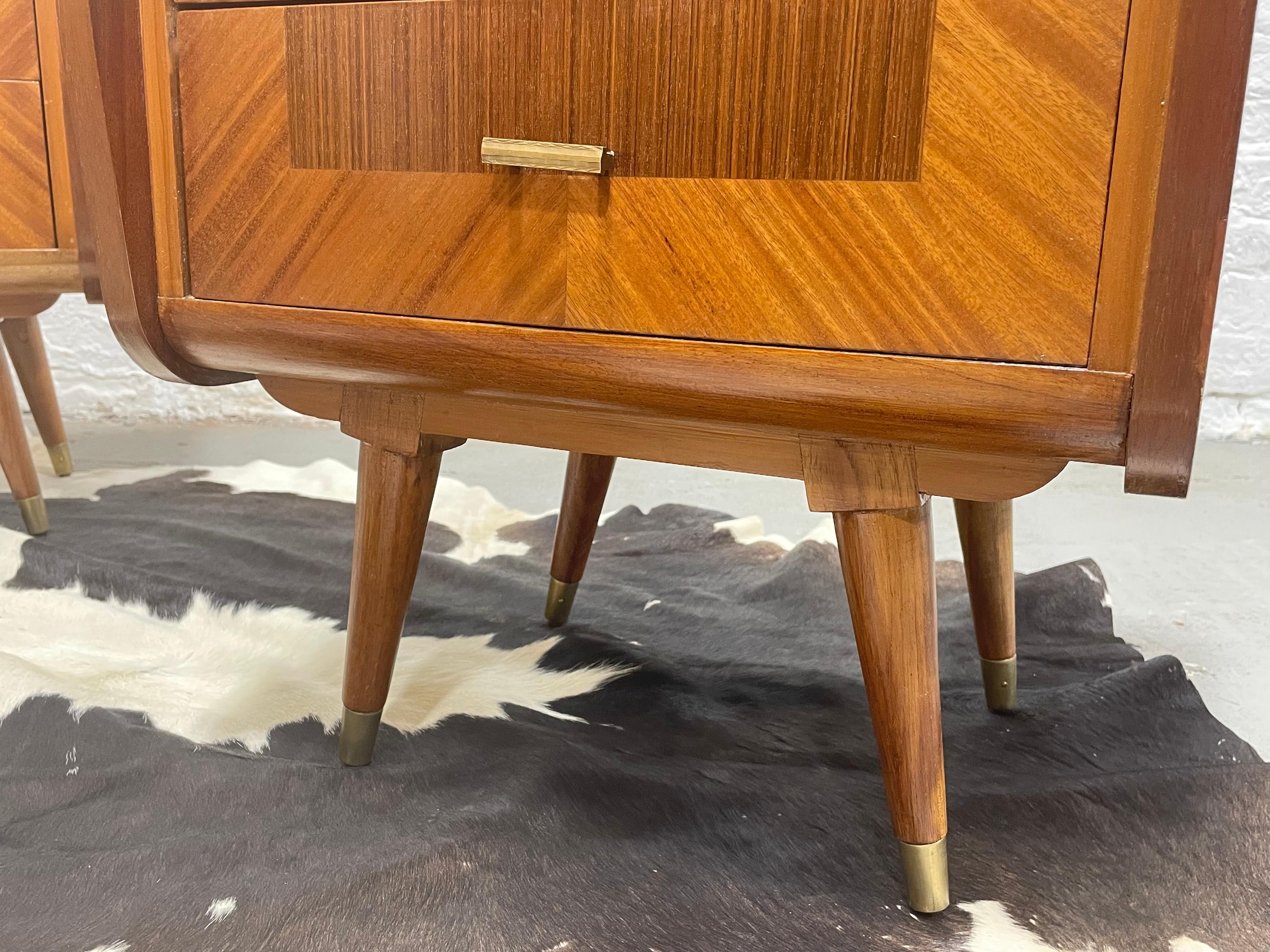 Mid Century MODERN Rosewood + Mahogany French NIGHTSTANDS, circa 1950s For Sale 3