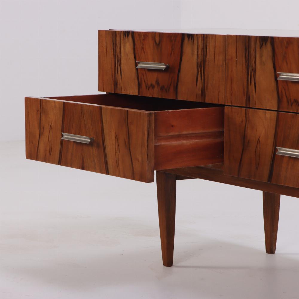 This stunning 6-drawer low dresser with exotic graining and book matched veneer has all the storage you need. Get your MCM vibes on point and upgrade your bedroom décor, your media storage, or even your office to hide what needs to be out of sight